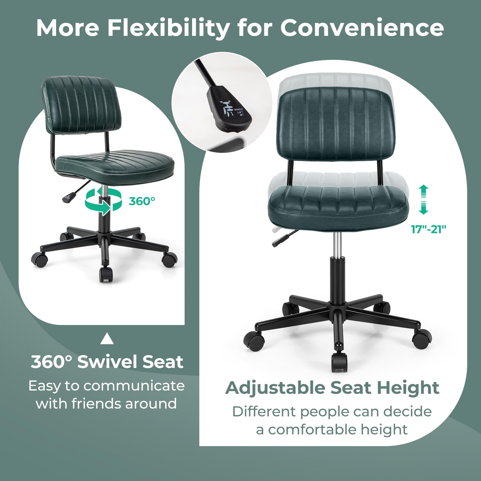 Leather Height Adjustable Office Chair, Retro Swivel Rolling Task Chair