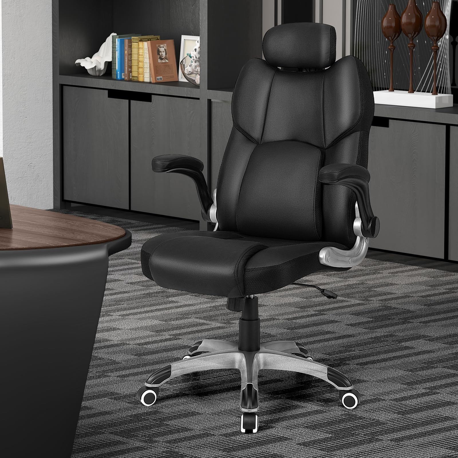 Executive Faux Leather Office Chair, Kneading Massage Computer Chair with Removable Lumbar Support Pillow, Adjustable Headrest