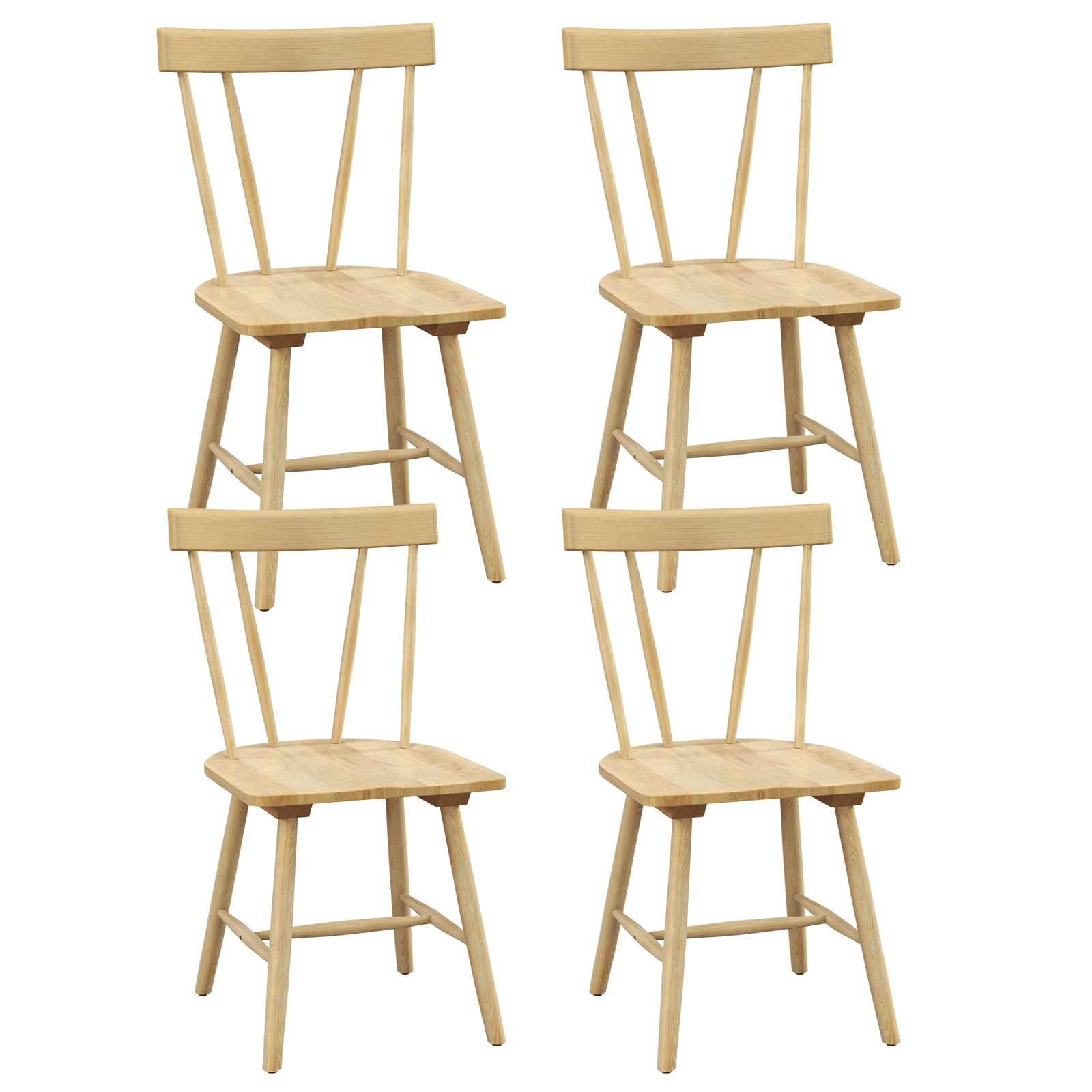 Set of 2/4 Windsor Chairs, Rubber Wood Dining Chairs with Spindle Back, Wide Seats, Anti-Slip Foot Pads
