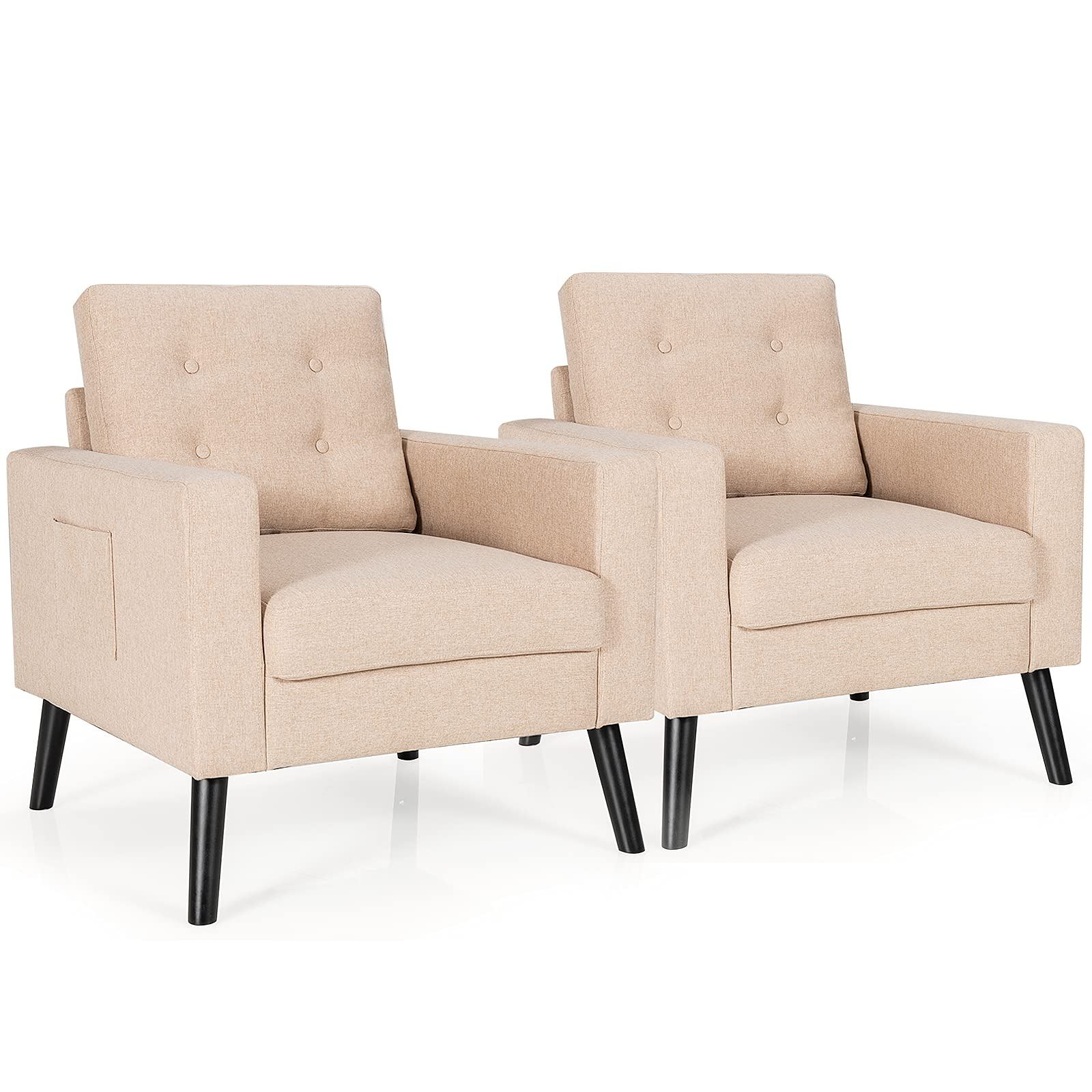 Modern Accent Chair, Mid-Century Upholstered Armchair Club Chair with Rubber Wood Legs