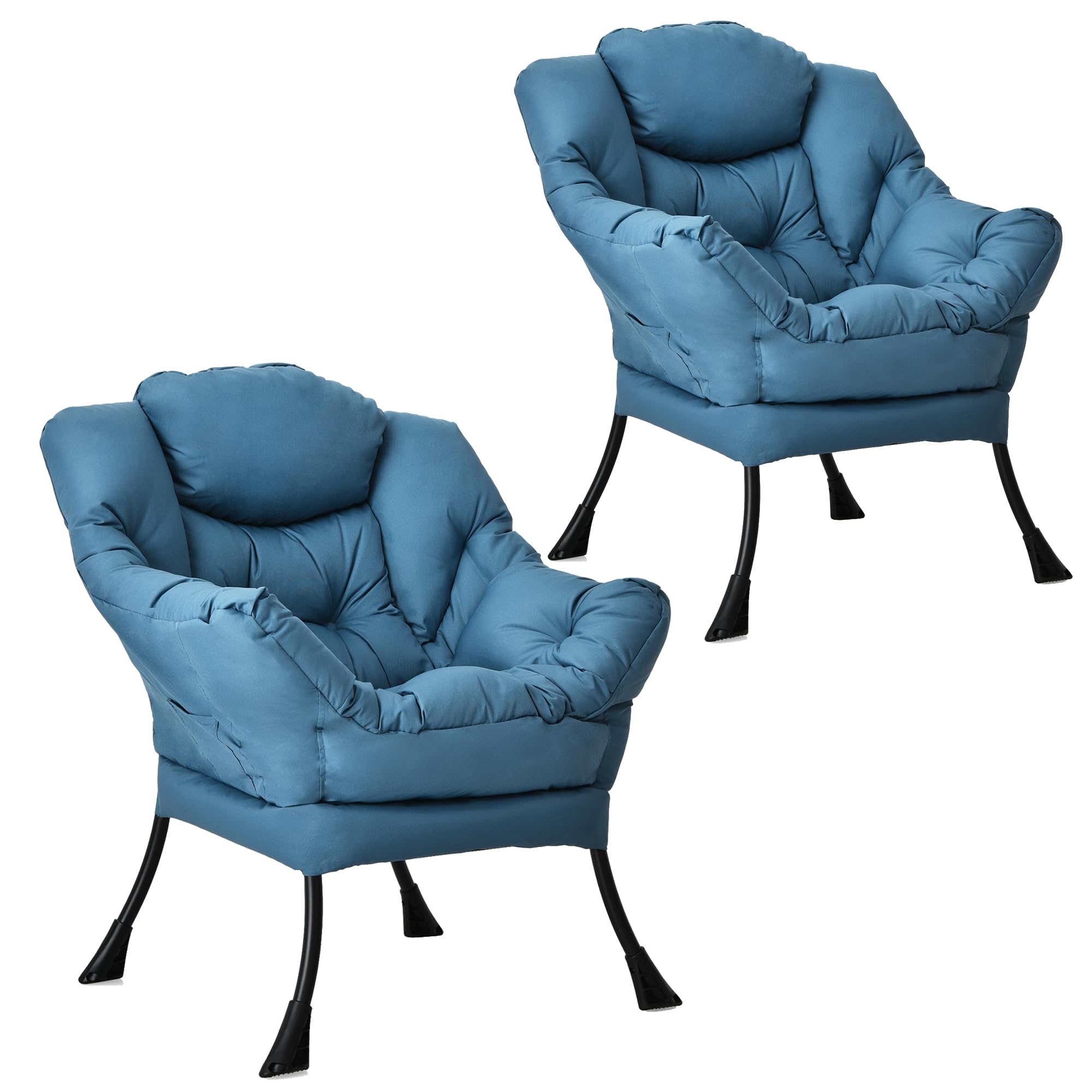 Modern Lazy Chair, Upholstered Single Sofa Chair w/Armrests & Side Pocket