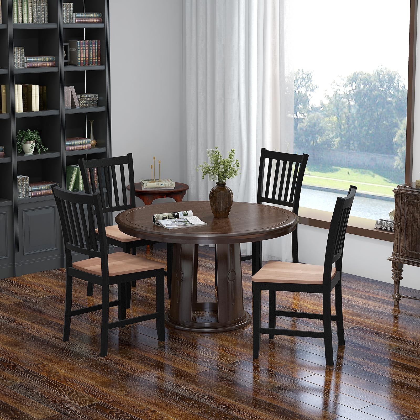 Wooden Dining Chairs Set of 4, Farmhouse Kitchen Chair with Rubber Wood Legs, Slat Back