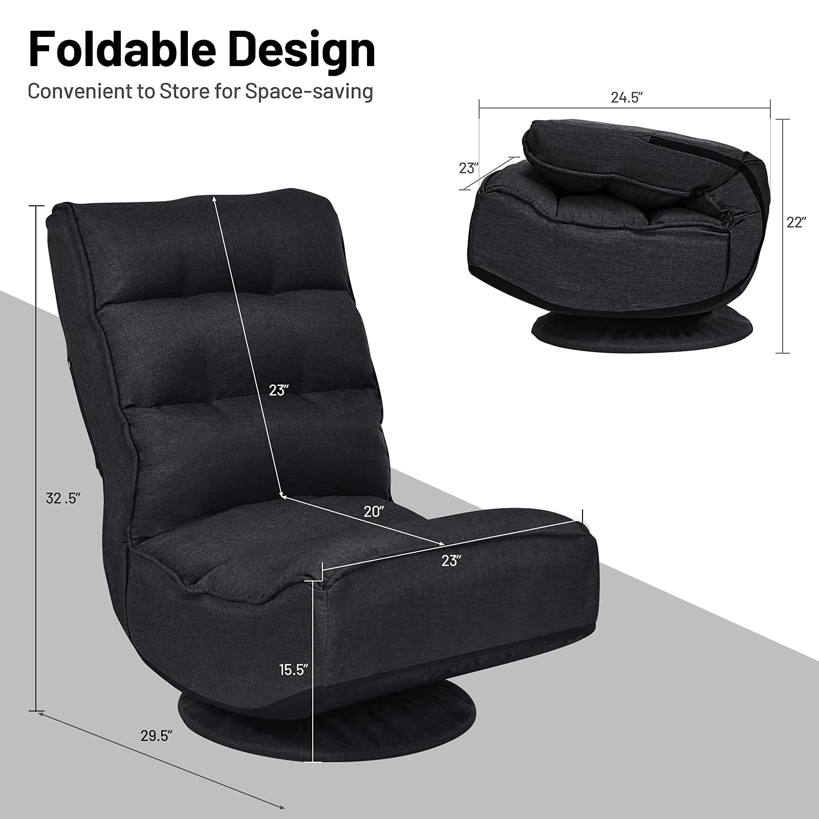 360 Degree Swivel Gaming Chair, 6 Position Adjustable Folding Floor Chair