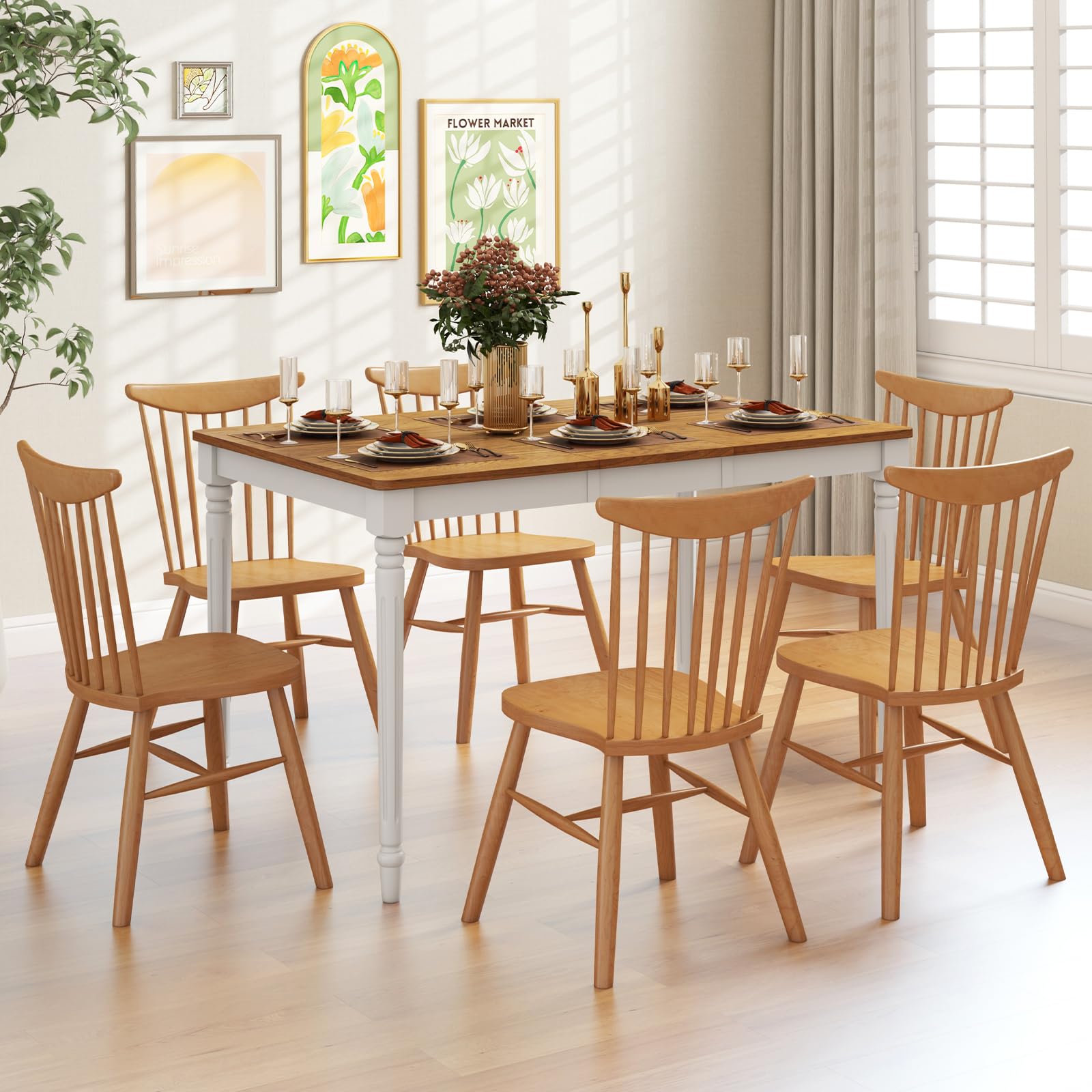 Extendable Dining Table for 4-8 People, Large Folding Kitchen Table with Rubber Wood Legs