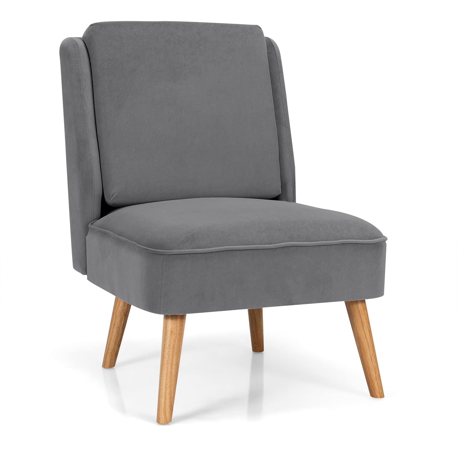 Velvet Accent Chair, Comfy Single Sofa Chair w/Rubber Wood Legs, Modern Upholstered Leisure Living Room Chair
