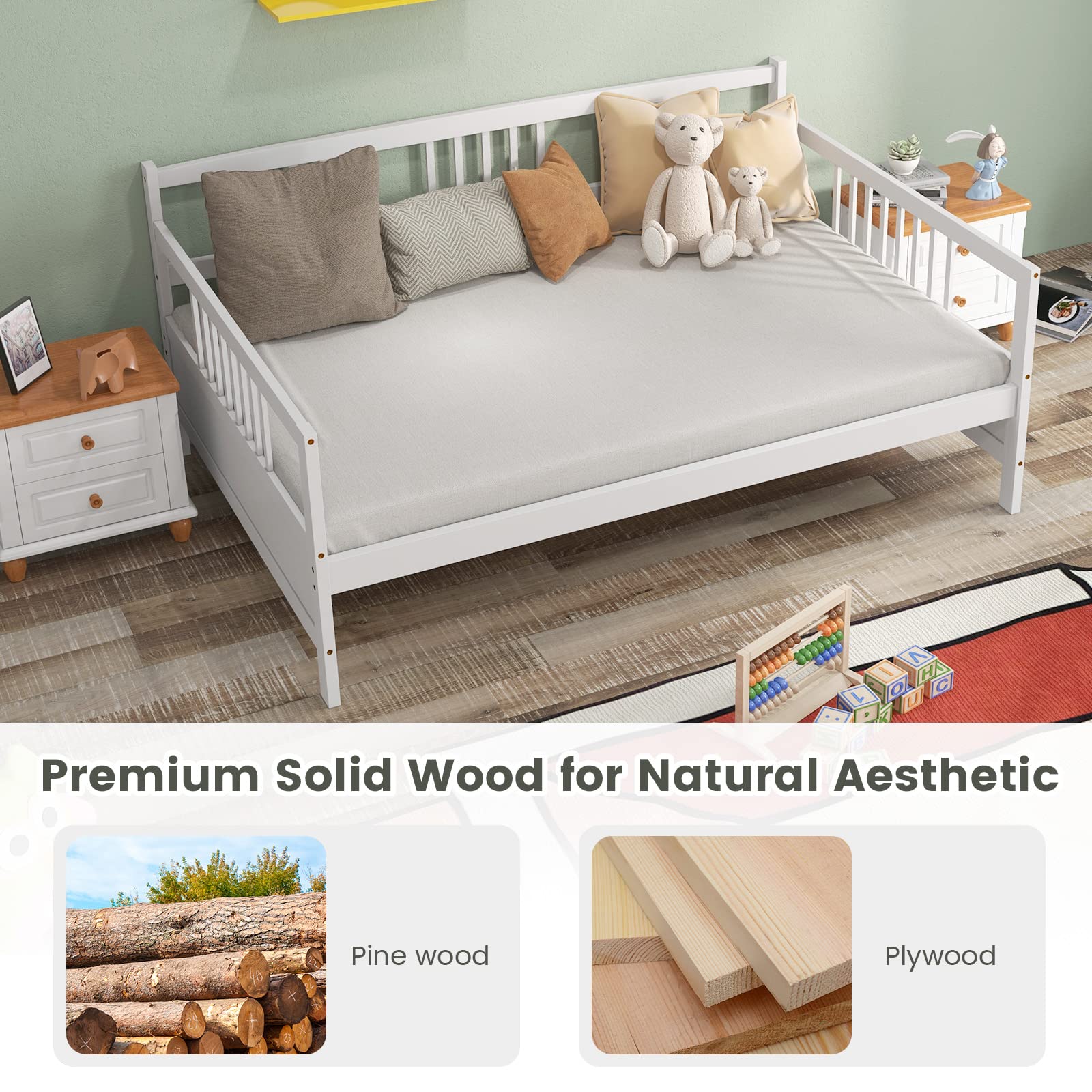 Full Size Wood Daybed with Wooden Slats Support