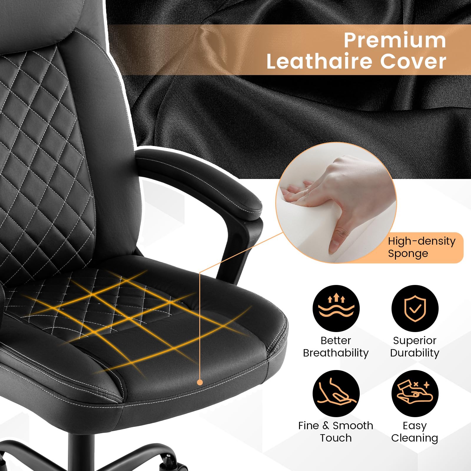 Executive Office Chair, Leather Like Desk Chair with Thick Headrest Cushion & Padded Armrests