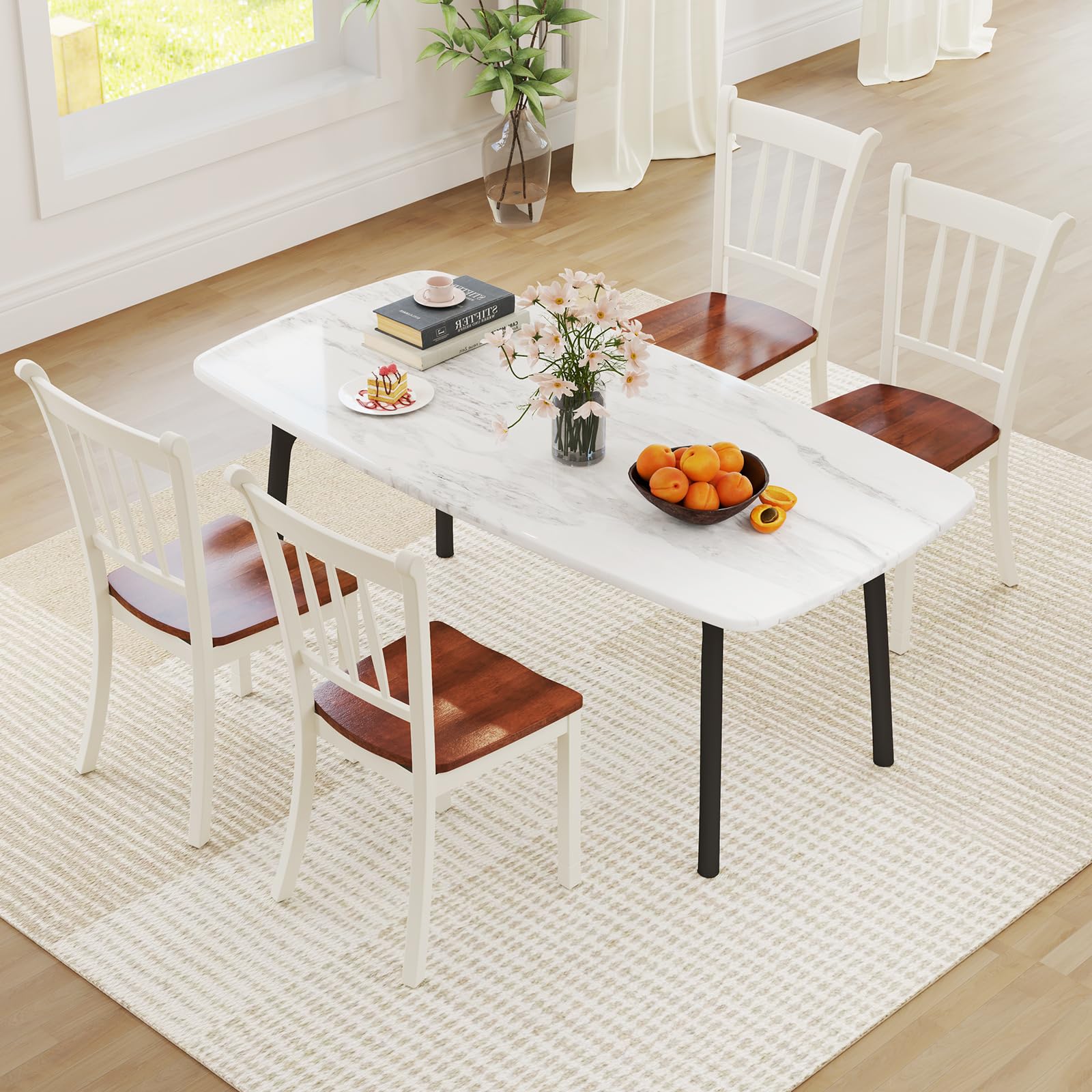 Set of 2/4 Wood Solid Rubber Wood Armless Dining Chairs with Non-Slip Foot Pads