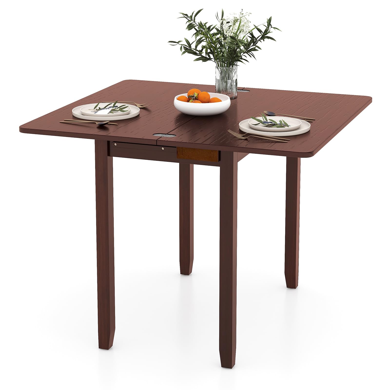 Folding Dining Table for 4, Extendable Kitchen Table w/Hidden Storage & Rubber Wood Frame