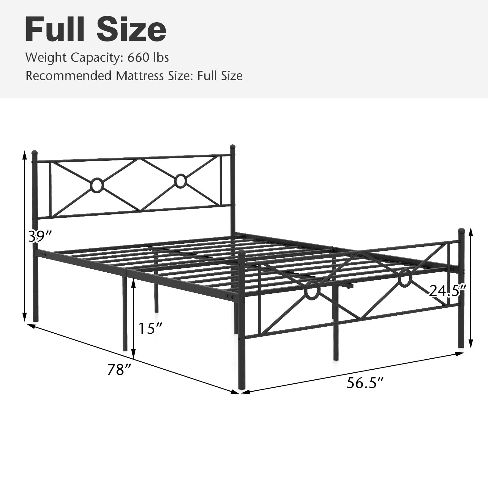 Metal Bed Frame with Headboard & Footboard, Stable Structure