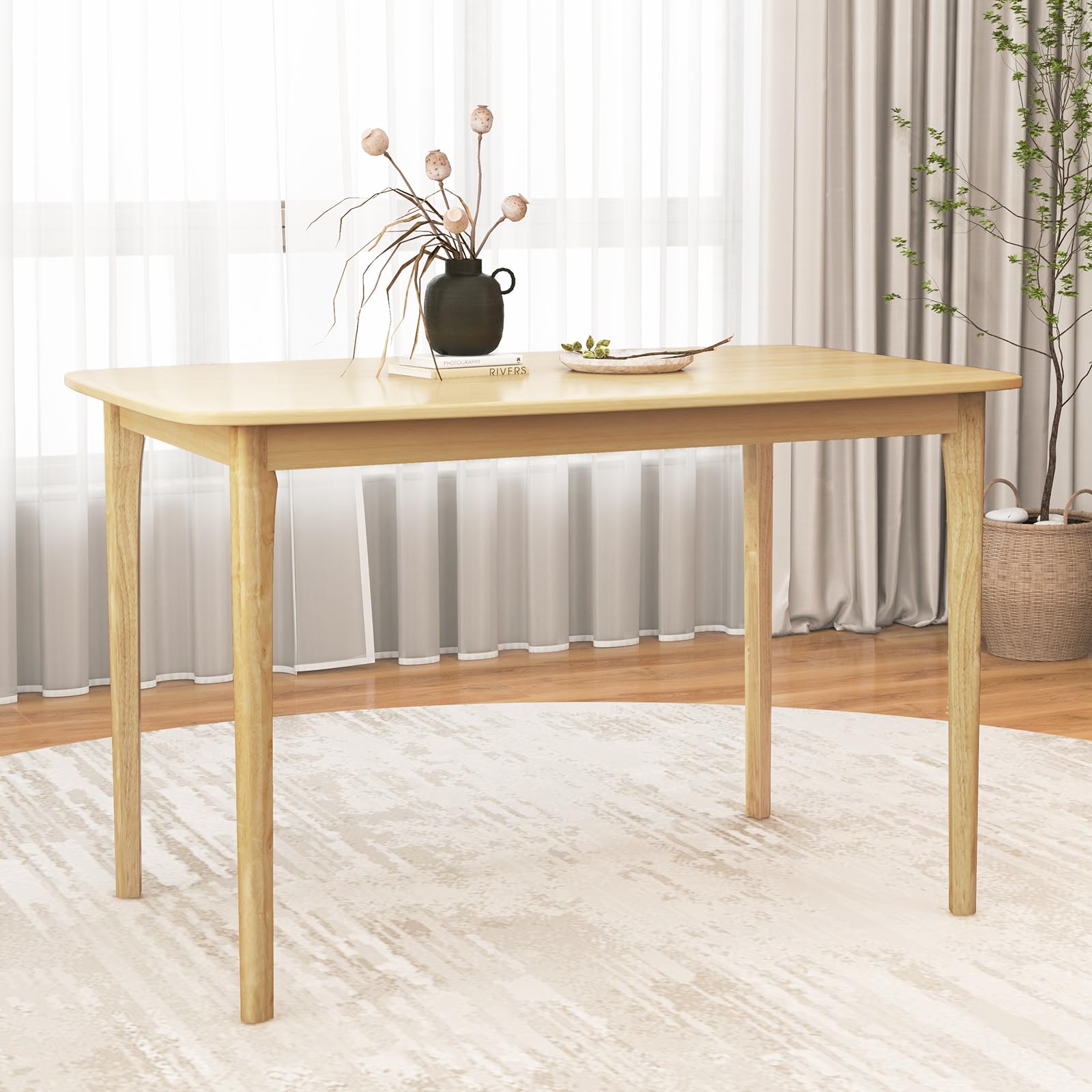 48" Rectangular Wooden Dining Table with Solid Rubber Wood Legs
