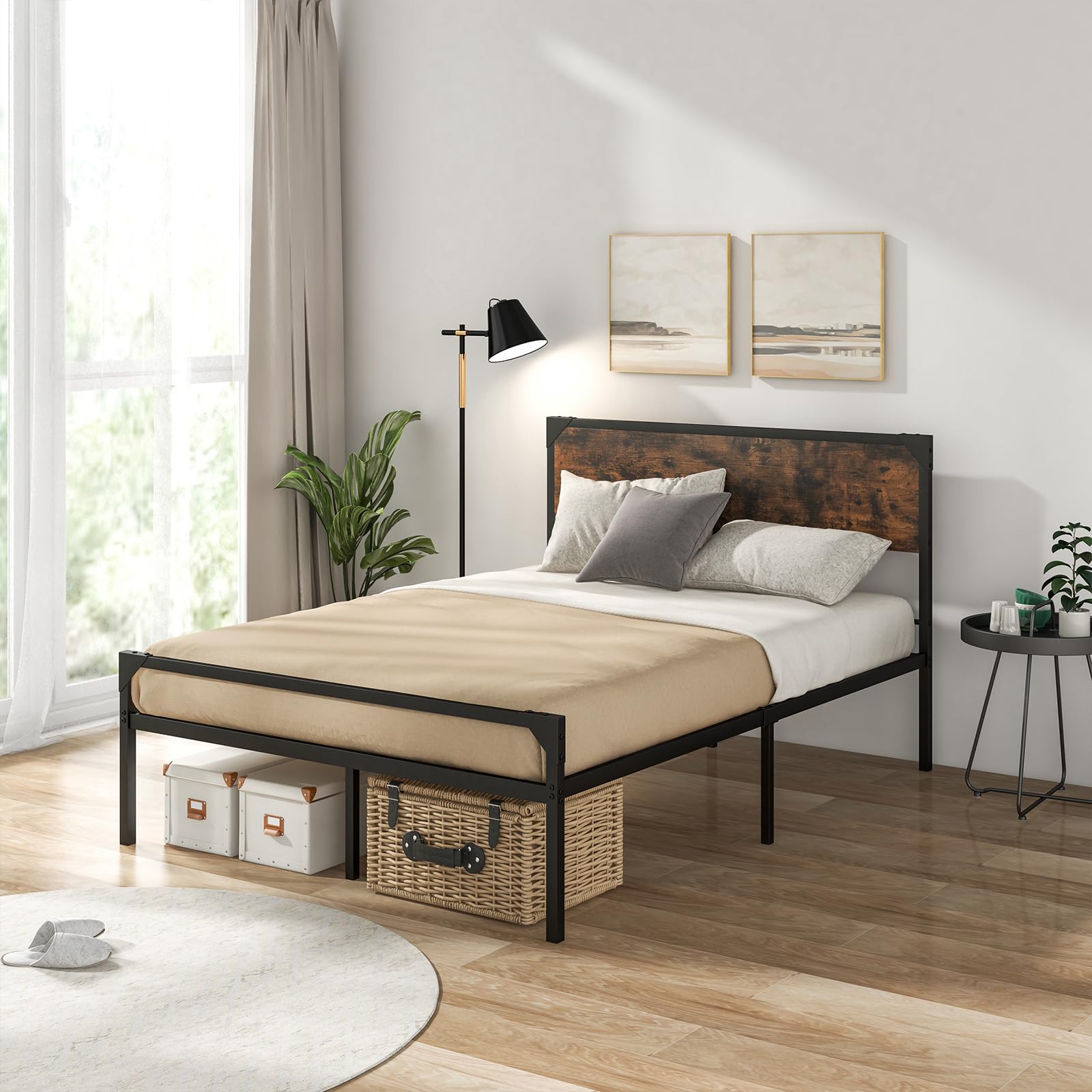Metal Platform Bed Frame with Headboard
