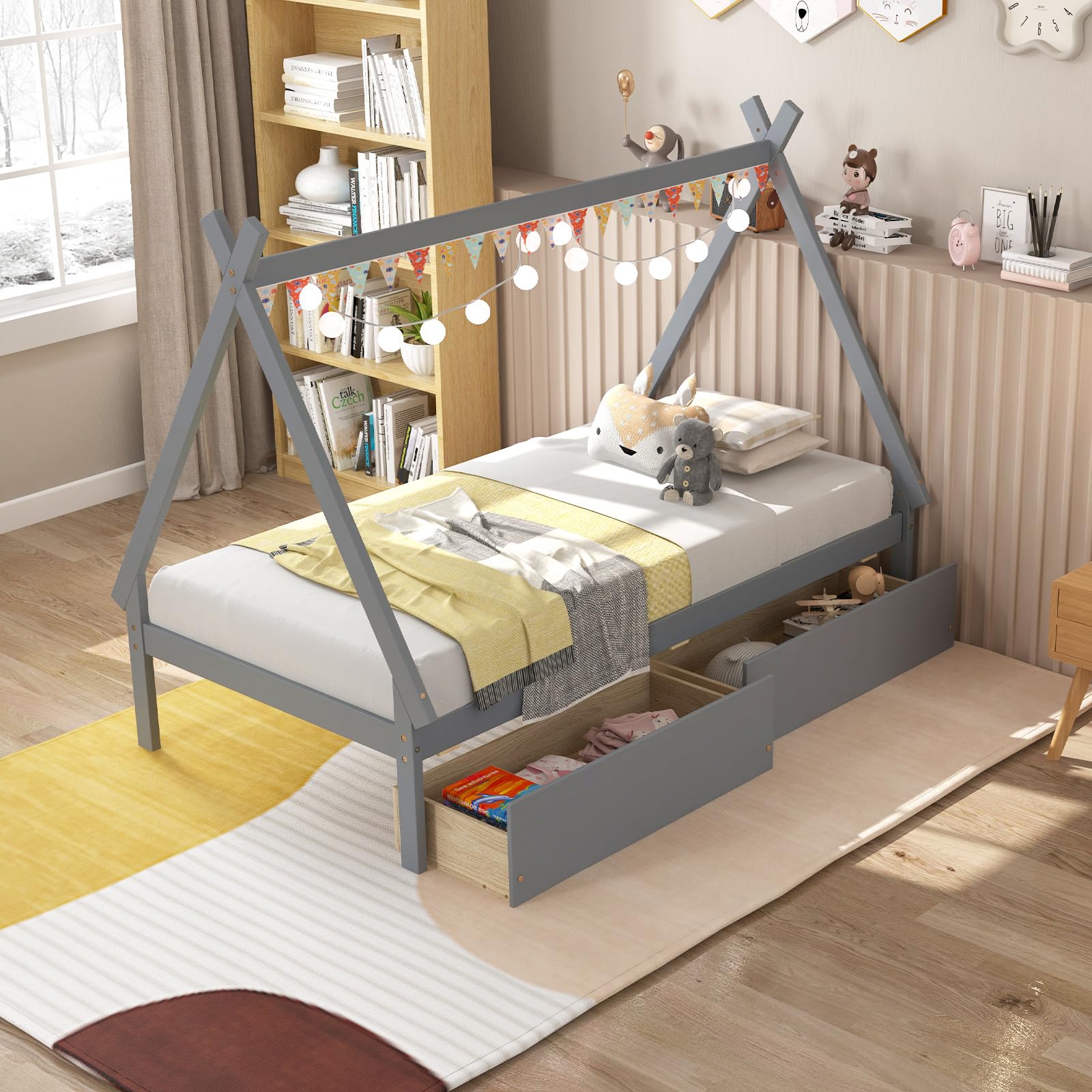 Twin Size House Bed with 2 Storage Drawers