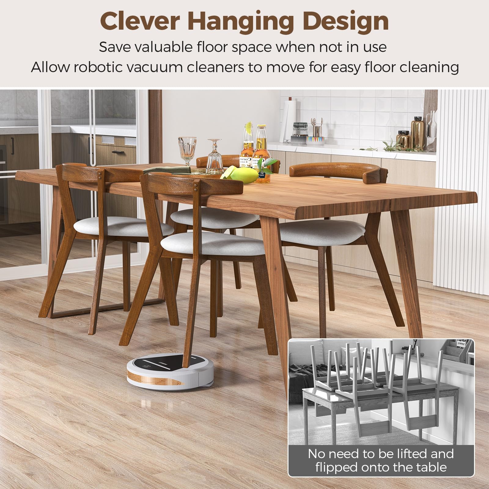 Wooden Dining Chairs Set of 2/4, Farmhouse Hanging Kitchen Chairs w/Rubber Wood Frame, Padded Seat, Curve Back