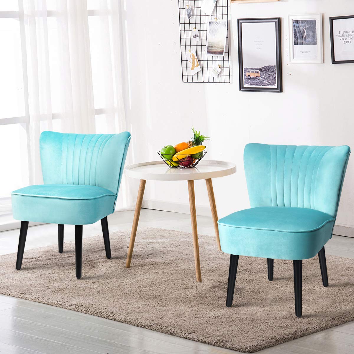 Set of 2 Upholstered Modern Leisure Velvet Accent Chair w/ Adjustable Foot Pads