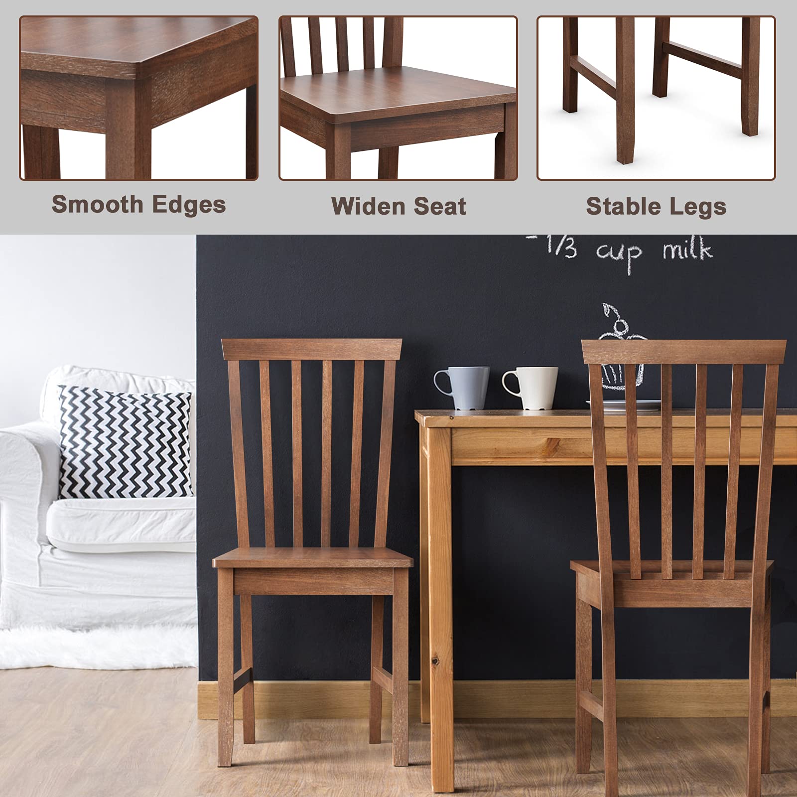 Wood Dining Chair Set of 2/4, Farmhouse Wooden Dining Side Chair with High Slat Back, Rubber Wood Legs
