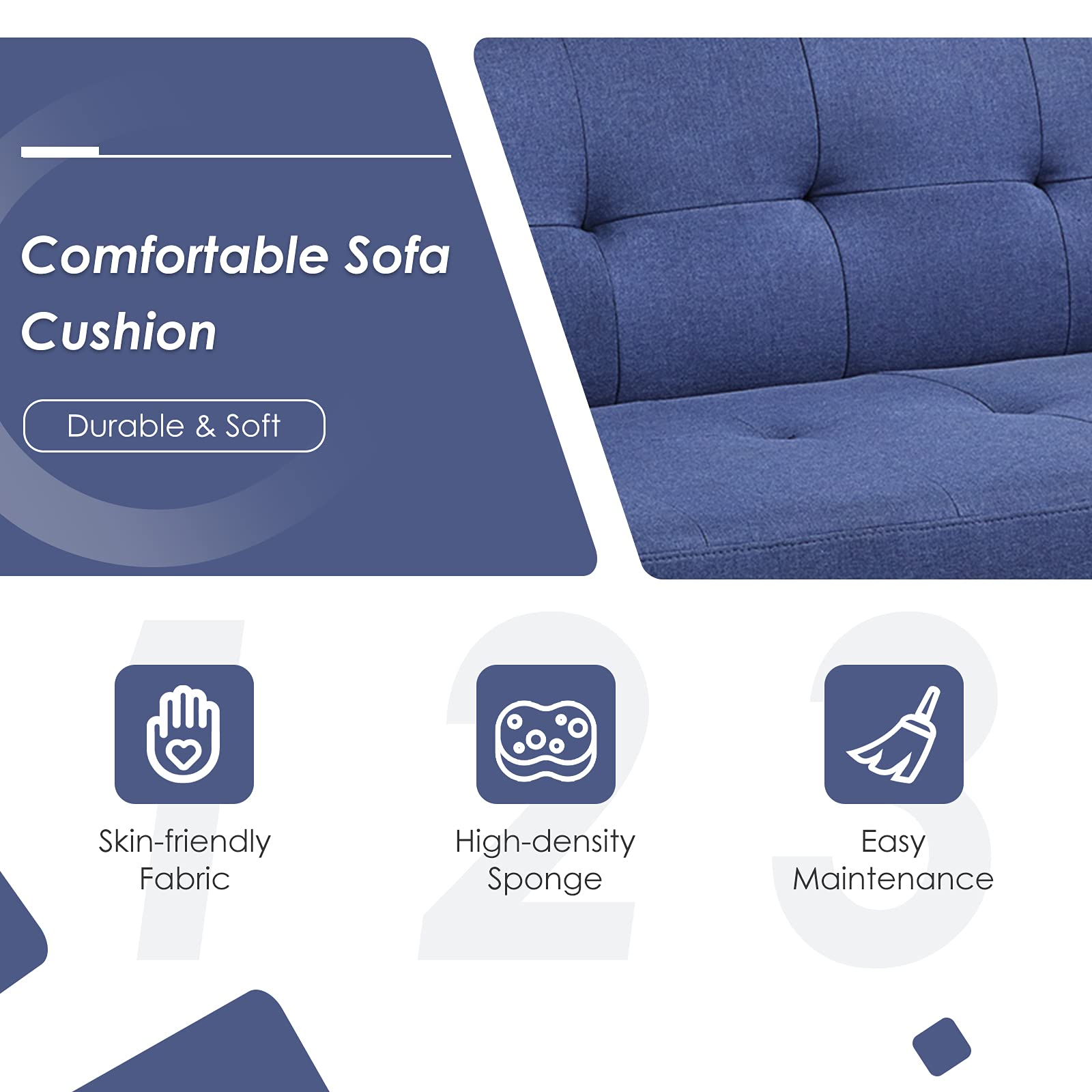 Modern 3 Seat Convertible Futon Sofa Bed with USB and Power Strip