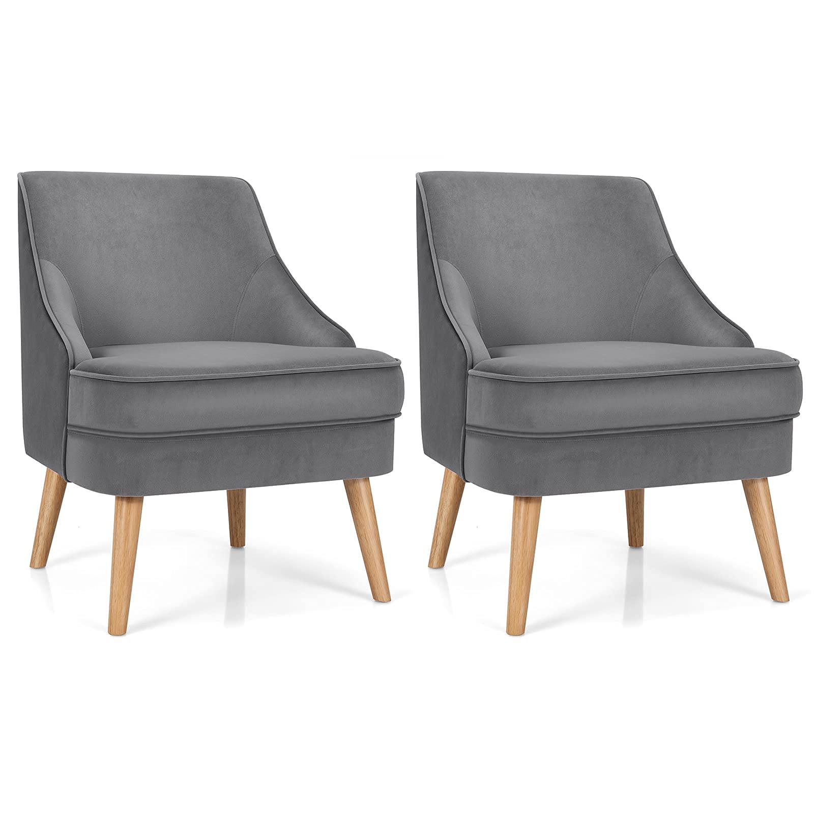 Velvet Accent Chair, Mid Century Single Sofa Chair w/Rubber Wood Legs, Comfy Slipper Chair