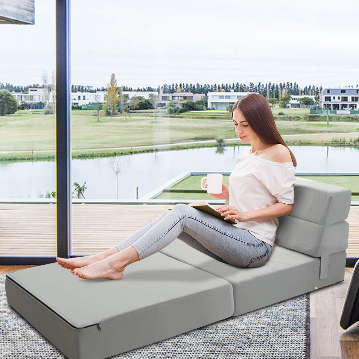 Convertible Sofa Bed, Floor Couch Sleeper, Folding Futon Guest Bed