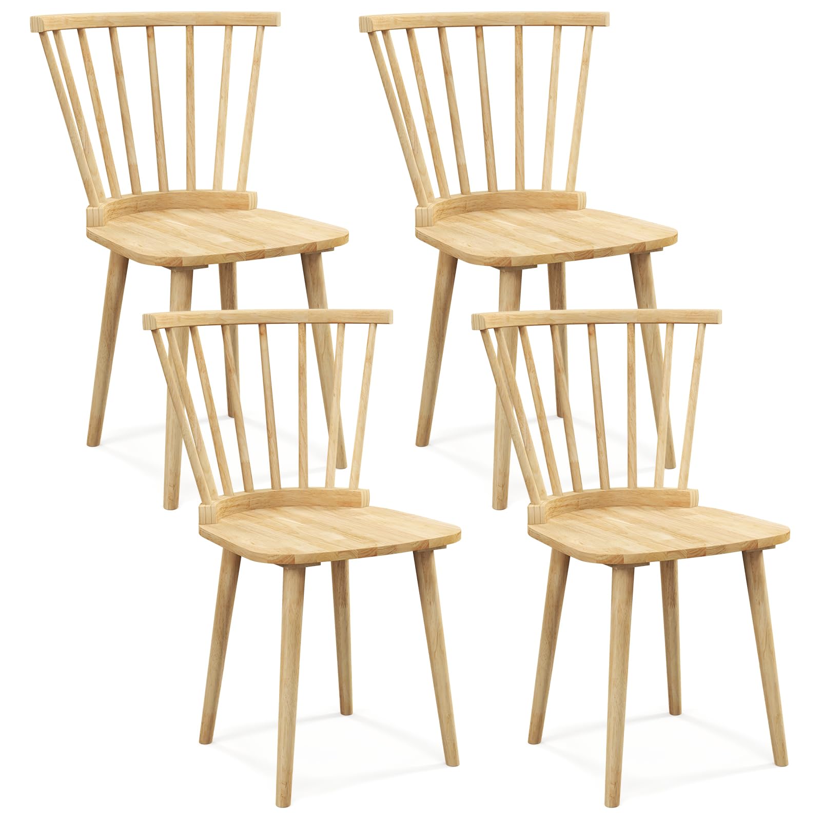 Wood Dining Chairs Set of 2/4, Windsor Dining Chairs with High Spindle Back