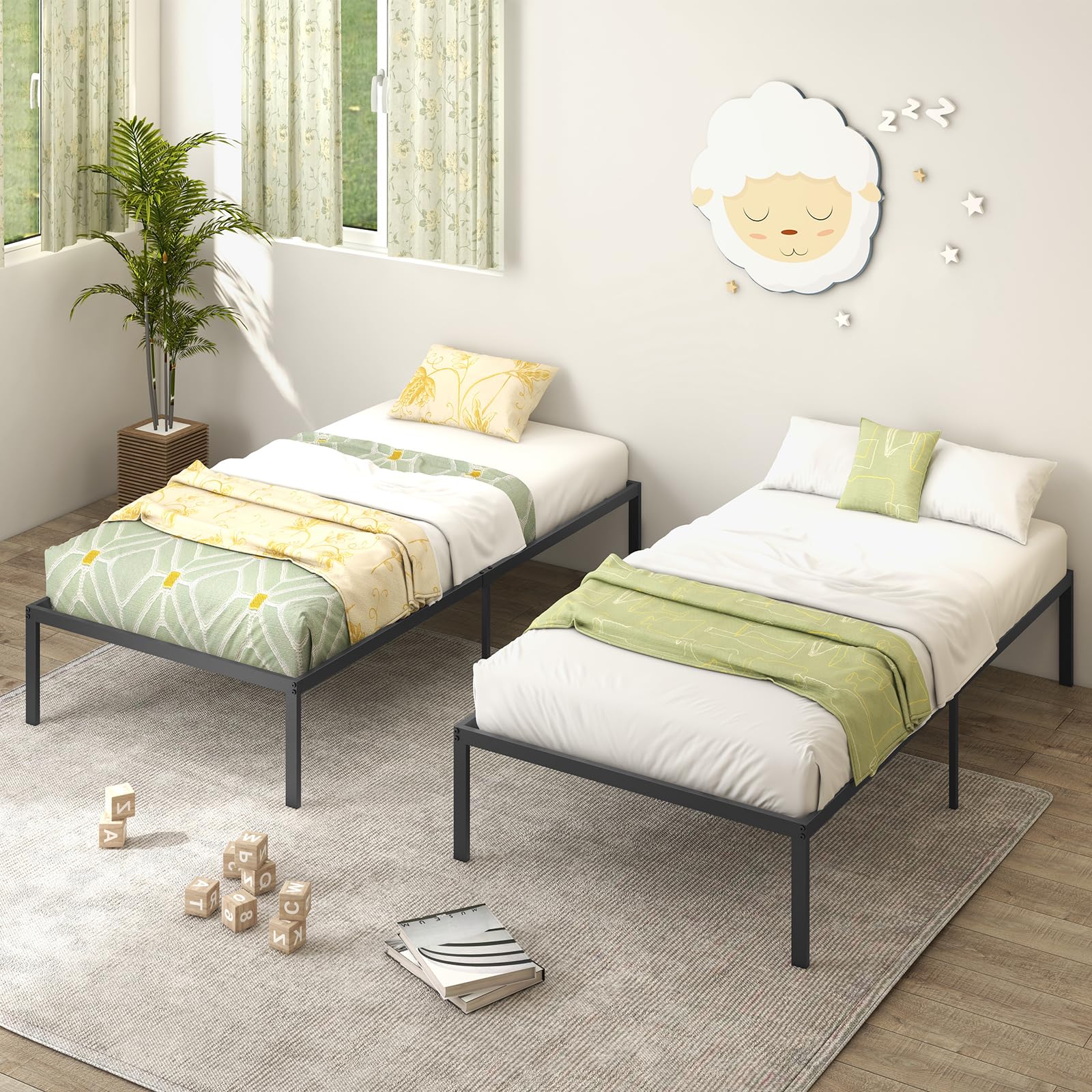 14-Inch Twin Size Metal Platform Bed Frame, Heavy-Duty Metal Bed Base