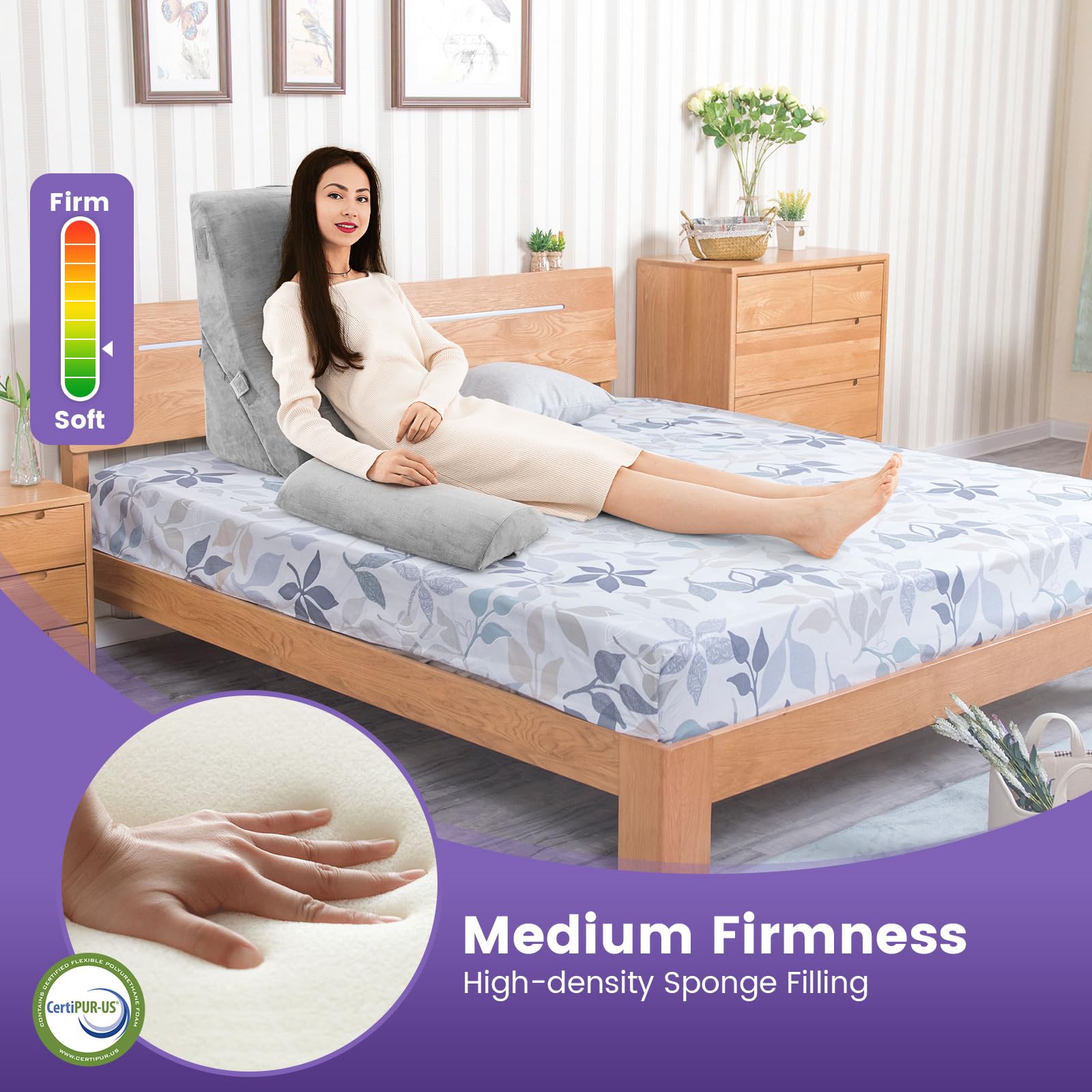 3PCS Orthopedic Bed Wedge Pillow Set, Adjustable Support Pillows for Back, Neck and Leg