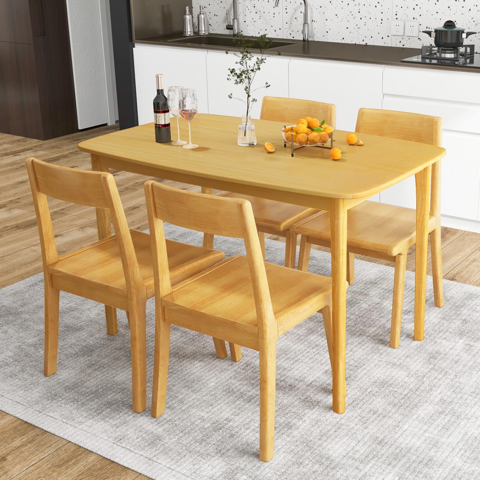 48" Rectangular Wooden Dining Table with Solid Rubber Wood Legs