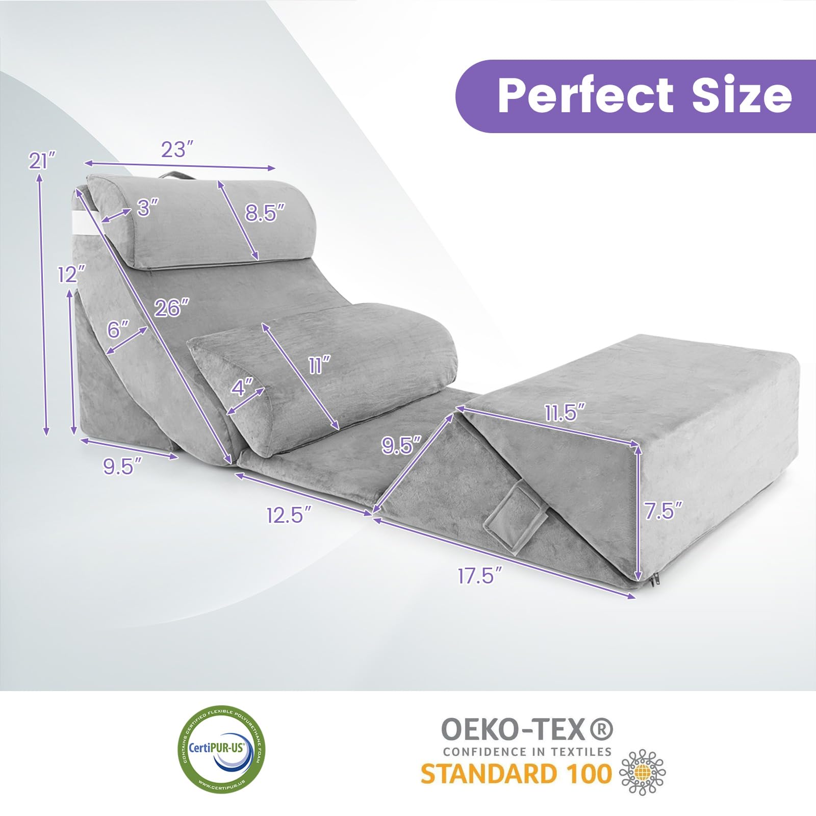 7 PCS Orthopedic Bed Wedge Pillow Set, Bed Wedge Pillows with Memory Foam for Neck, Back & Leg Pain Relief