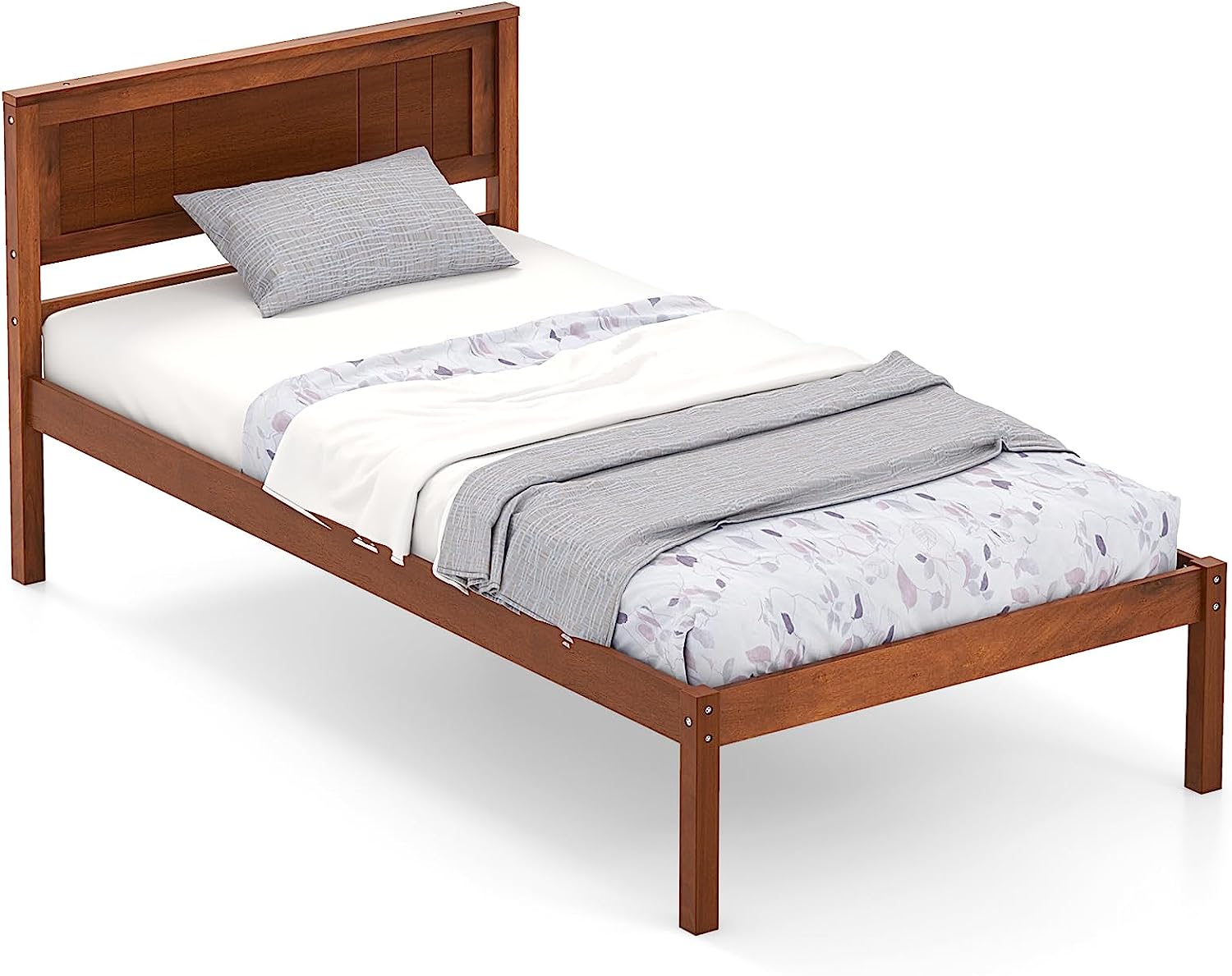 Wooden Platform Bed Frame with Headboard & Wood Slat Support