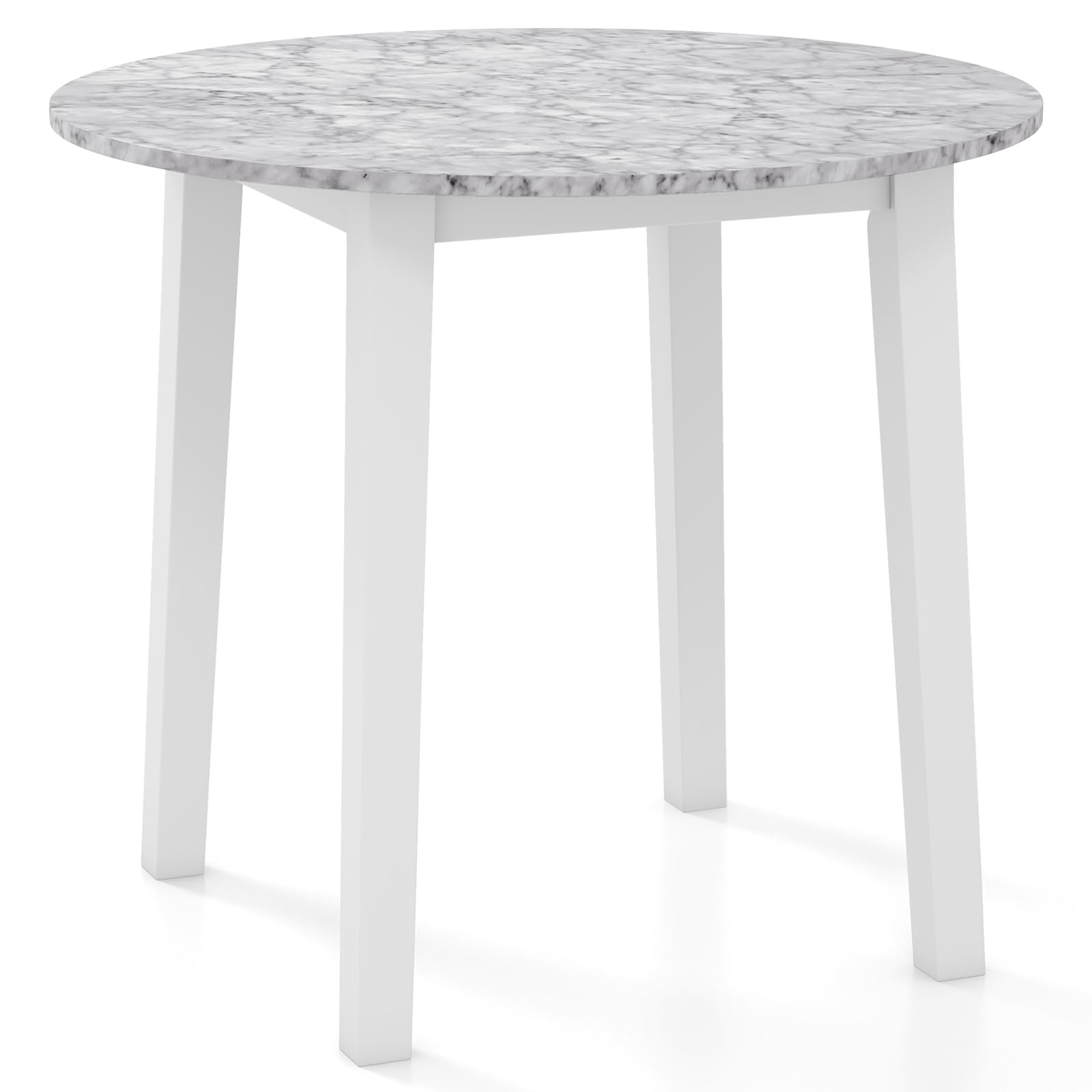 35&rdquo; Round Dining Table - Kitchen Table with Rubber Wood Legs, Marble-Textured Veneer Tabletop