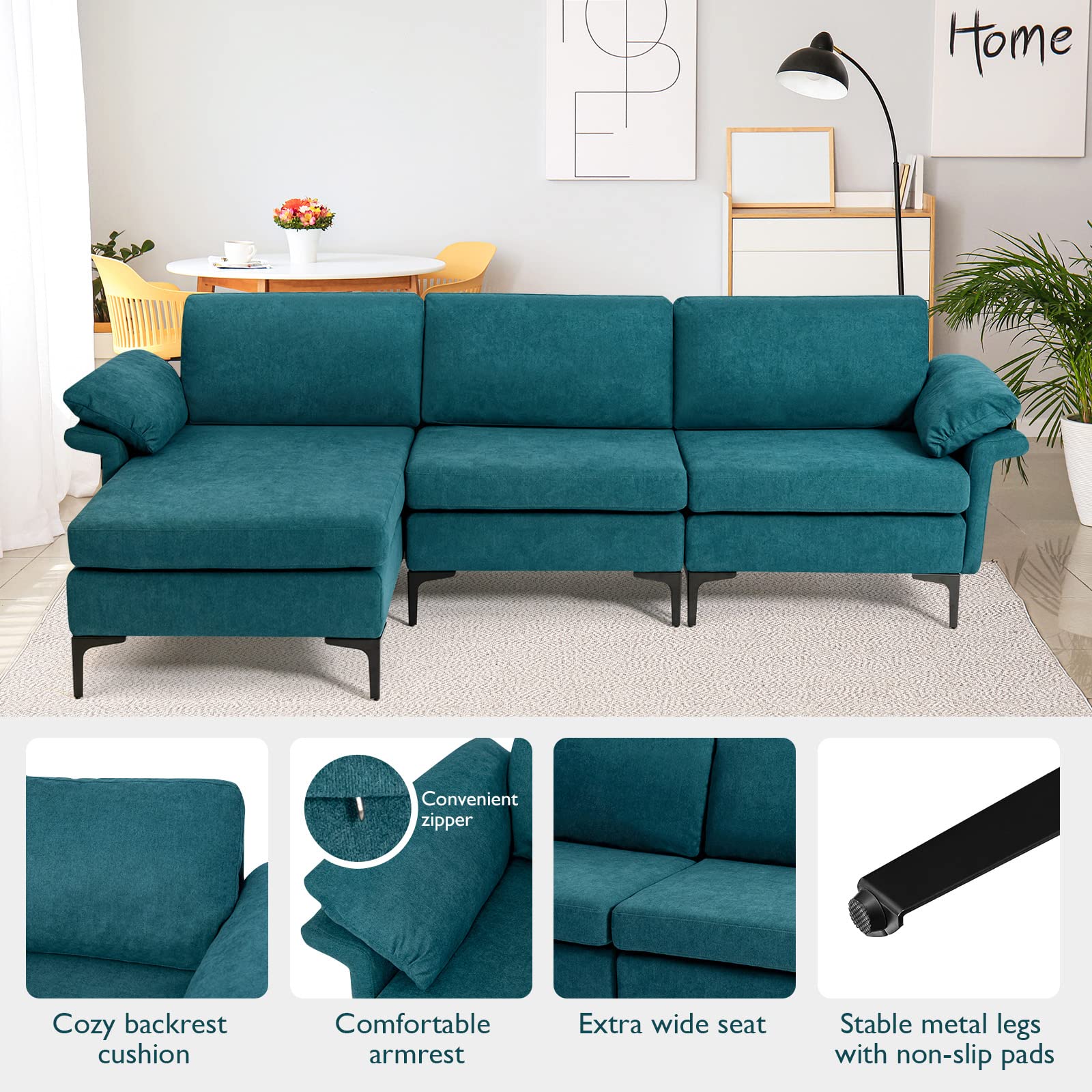 100.5 Inch Convertible L-Shaped Sectional Sofa Couch, 3-Seat Sofa with Reversible Chaise Lounge