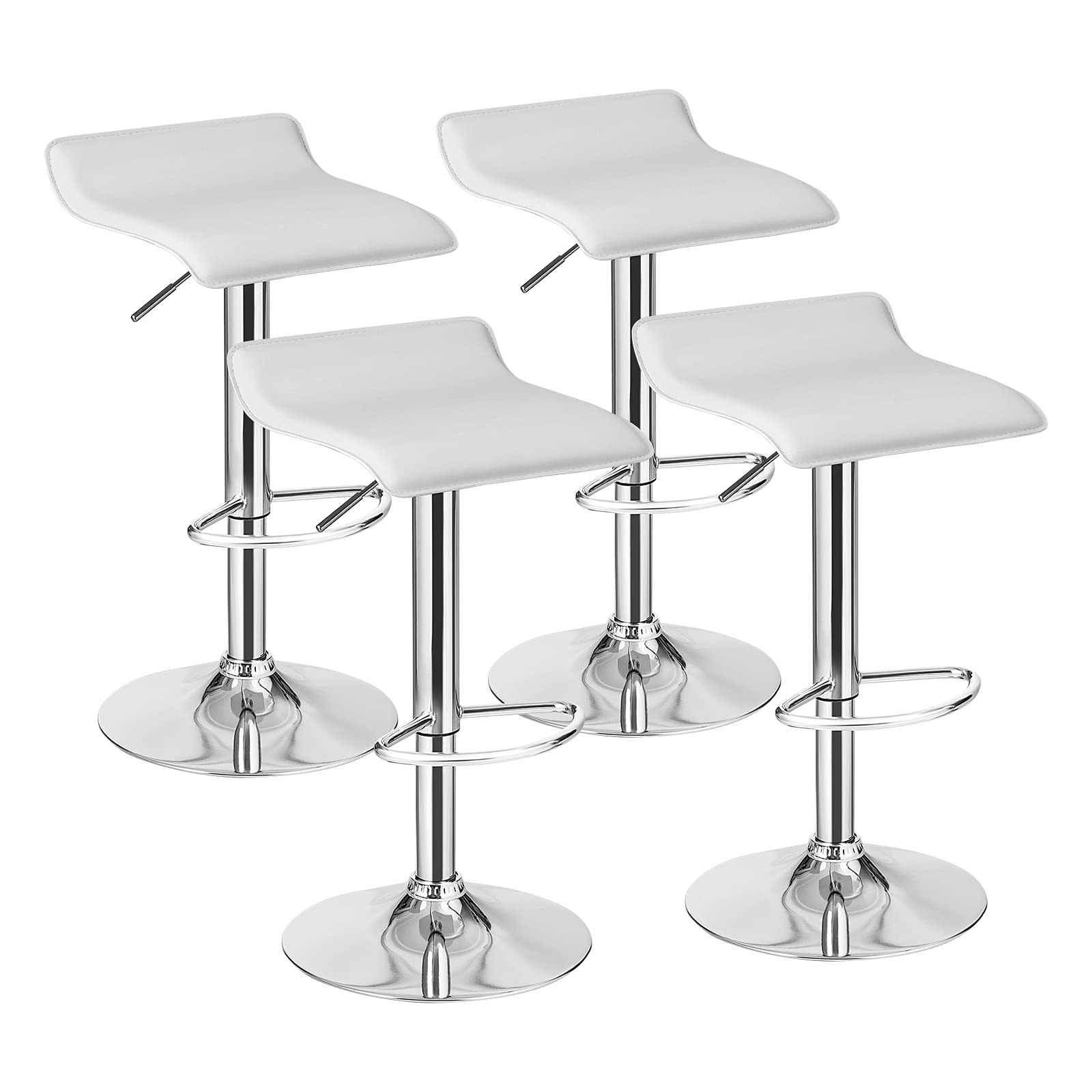 Bar Stools Set of 2/4, Adjustable Swivel PU Leather Barstools w/Footrest, Chrome Base