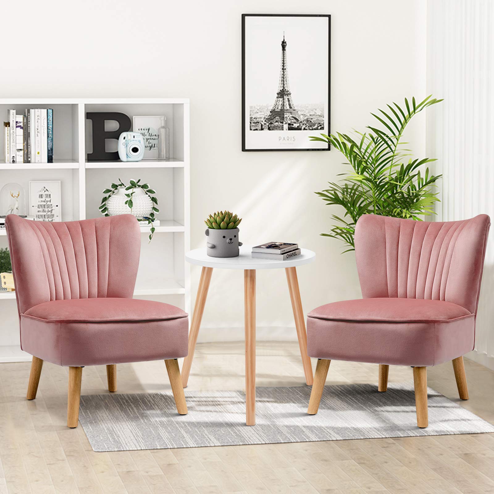 3pcs Velvet Accent Chair with End Table Set for Living Room Bedroom