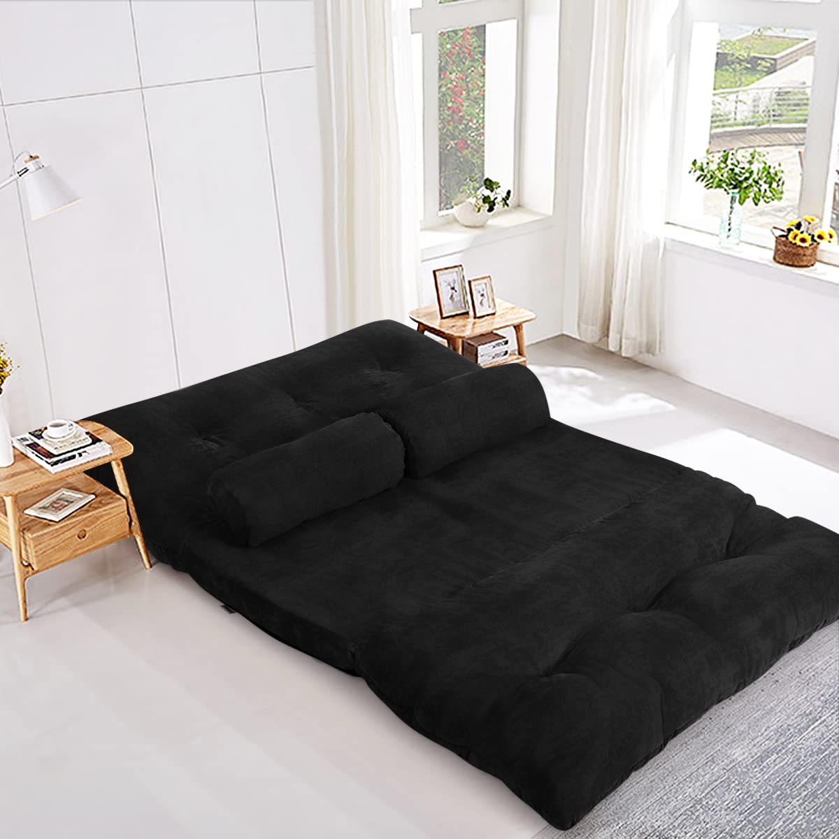 Multi-Functional 6-Position Foldable Lazy Floor Sofa with 2 Pillows