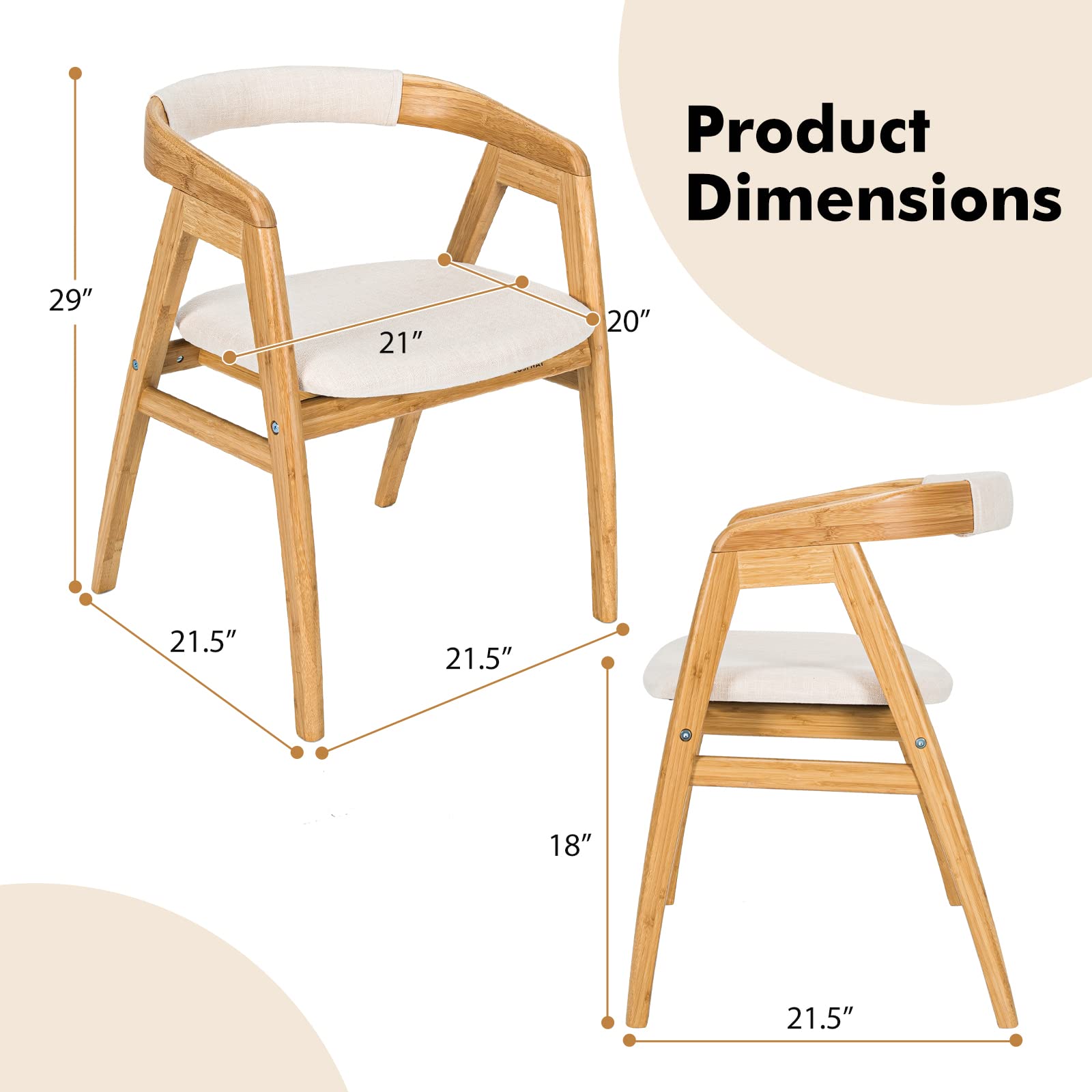 Bamboo Accent Chair, Modern Painted Bamboo Leisure Chair w/Comfy Fiber Cushion, Curved Backrest, Solid Legs