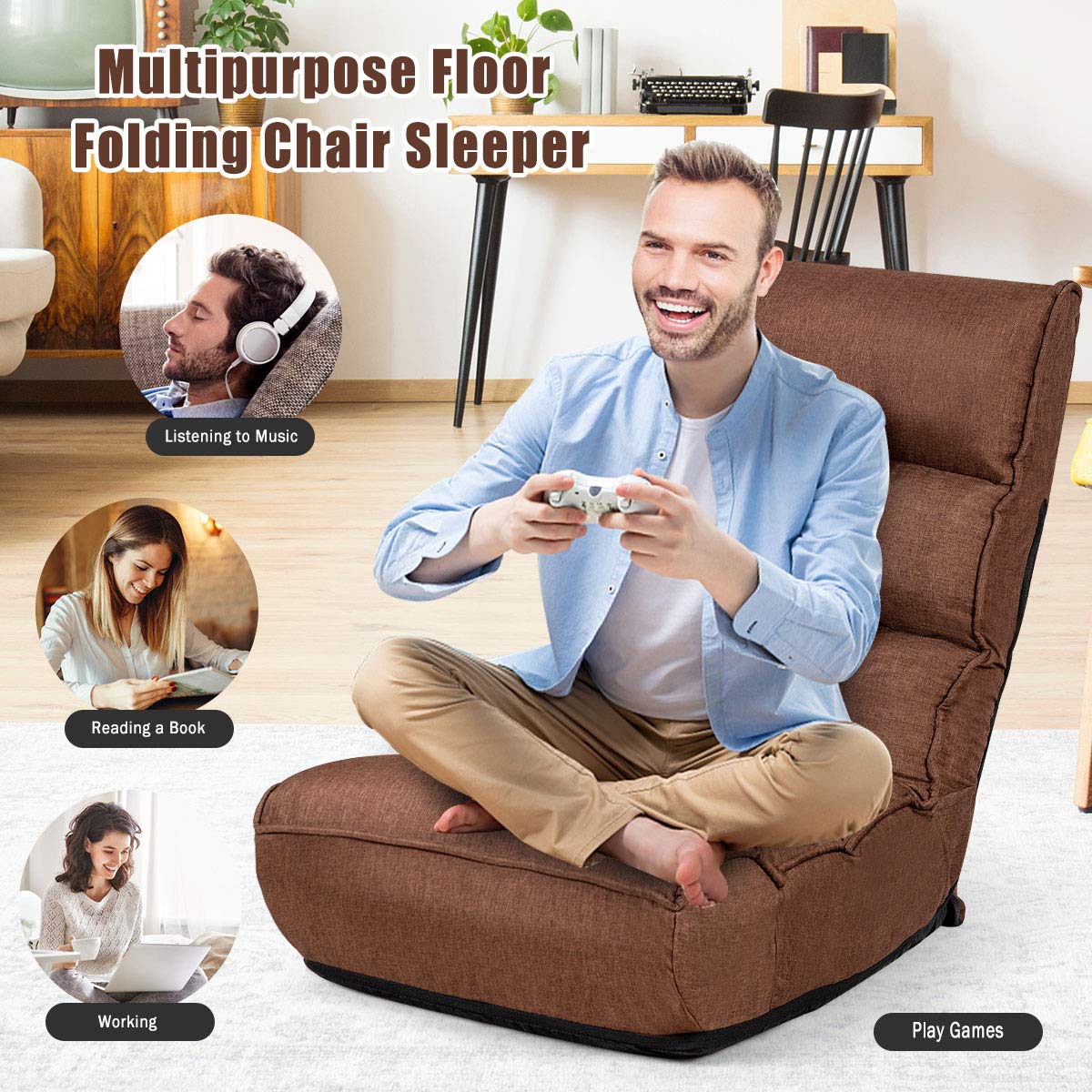  Folding Floor Lounge Chair with 5-Position Adjustable Head & 4-Position Adjustable Backrest