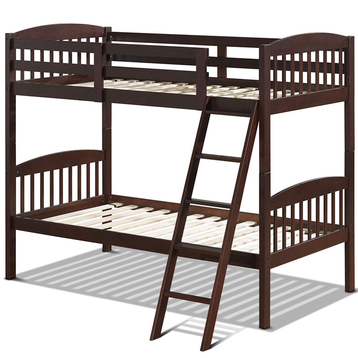 Twin Over Twin Bunk Beds, Convertible Into Two Individual Solid Rubberwood Beds