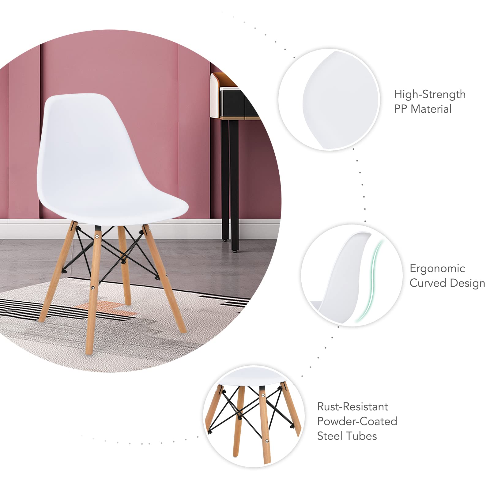 Round Dining Table Set for 4, Modern 31.5" D Dining Table & 4 Dining Chairs with Solid Wood Legs