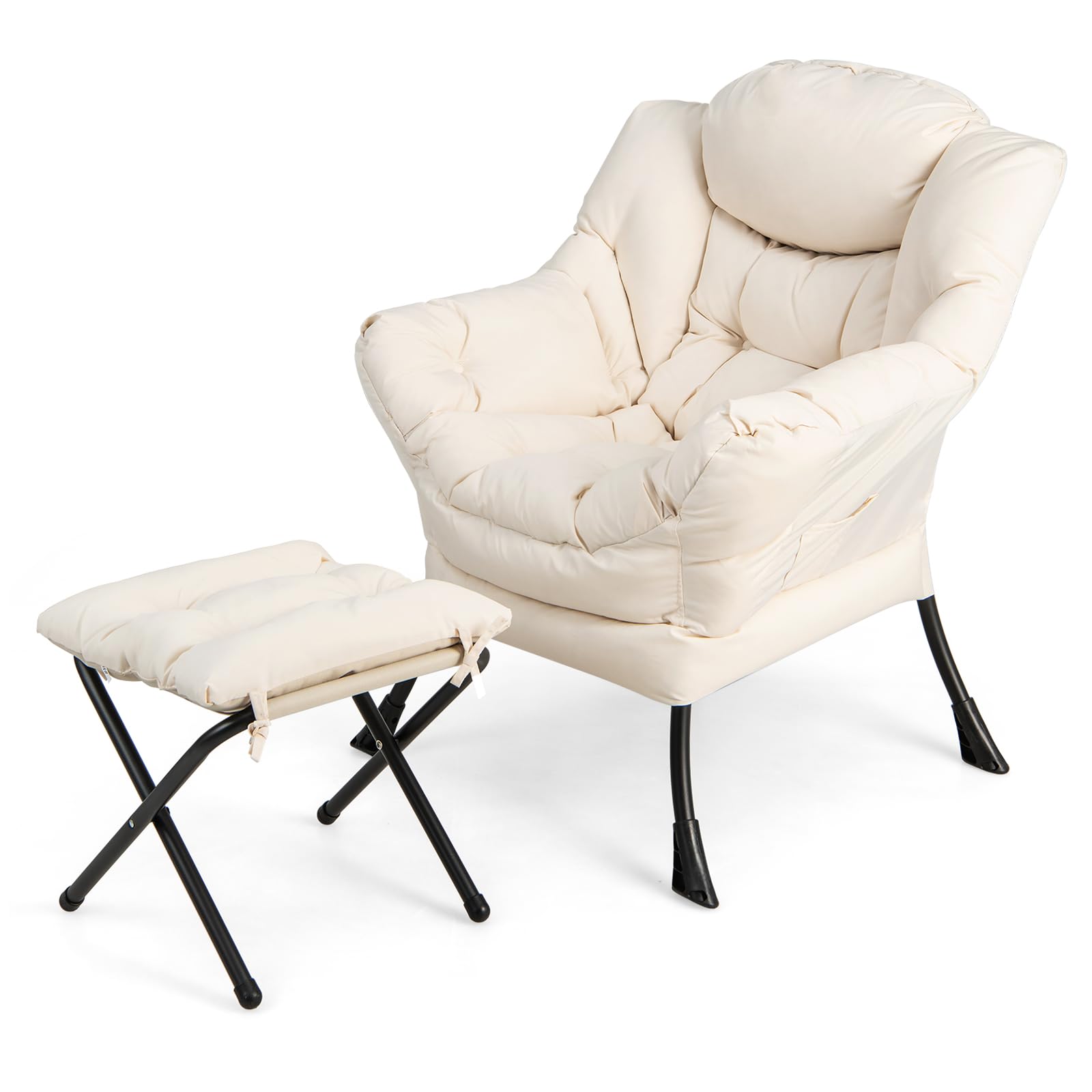 Lazy Sofa Chair with Ottoman, Upholstered Leisure Lounge Armchair with Folding Footrest, Side Storage Pocket