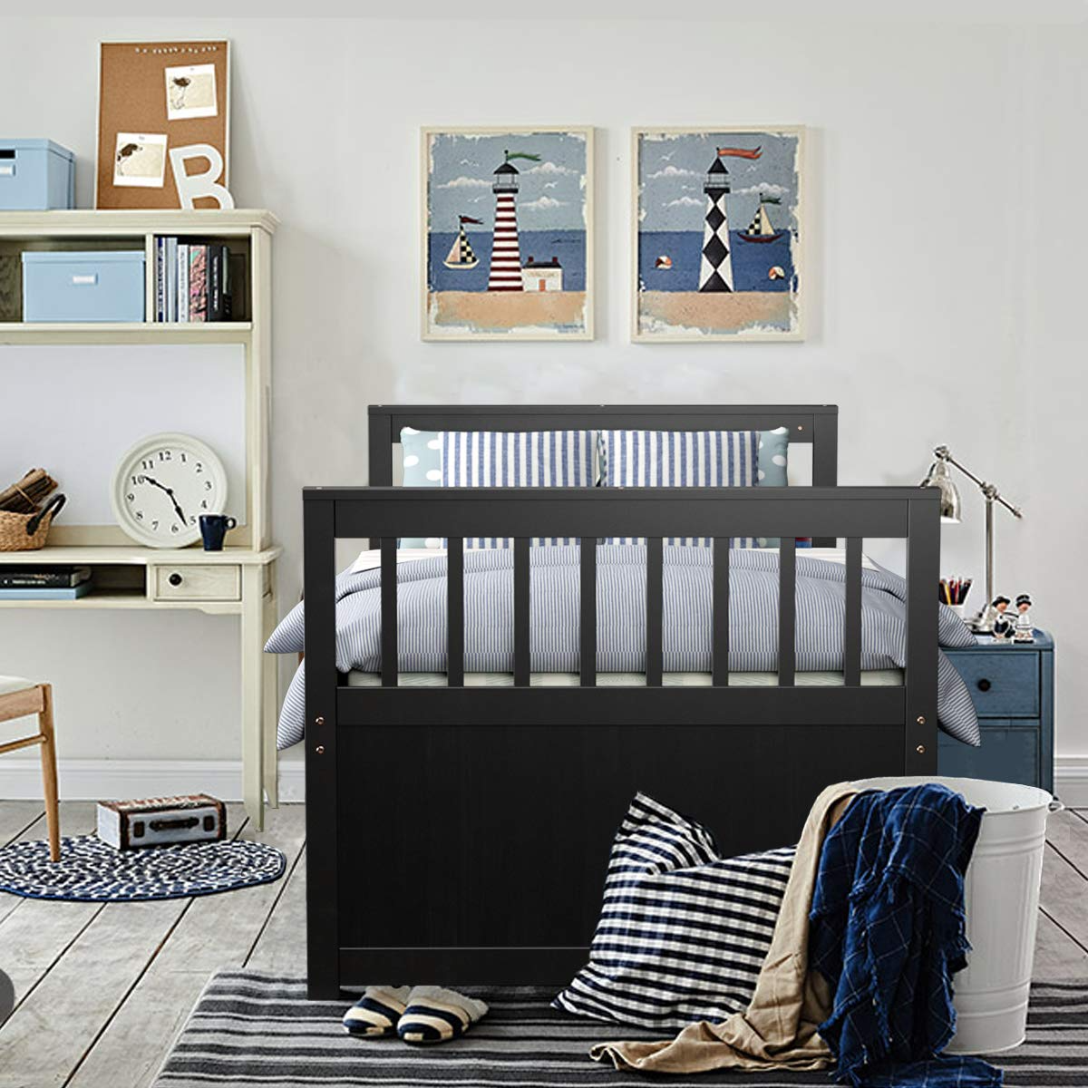 Twin Captain&rsquo;s Bed with Trundle Bed, Wood Storage Daybed with 3 Storage Drawers