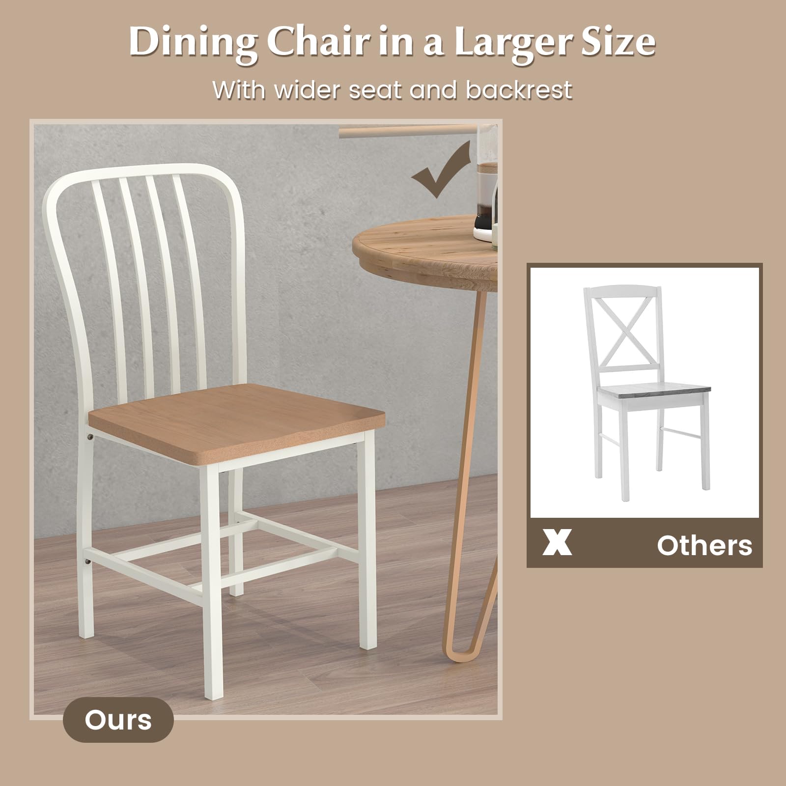 Dining Chairs Set of 2/4 with Slat Back, Solid Metal Frame