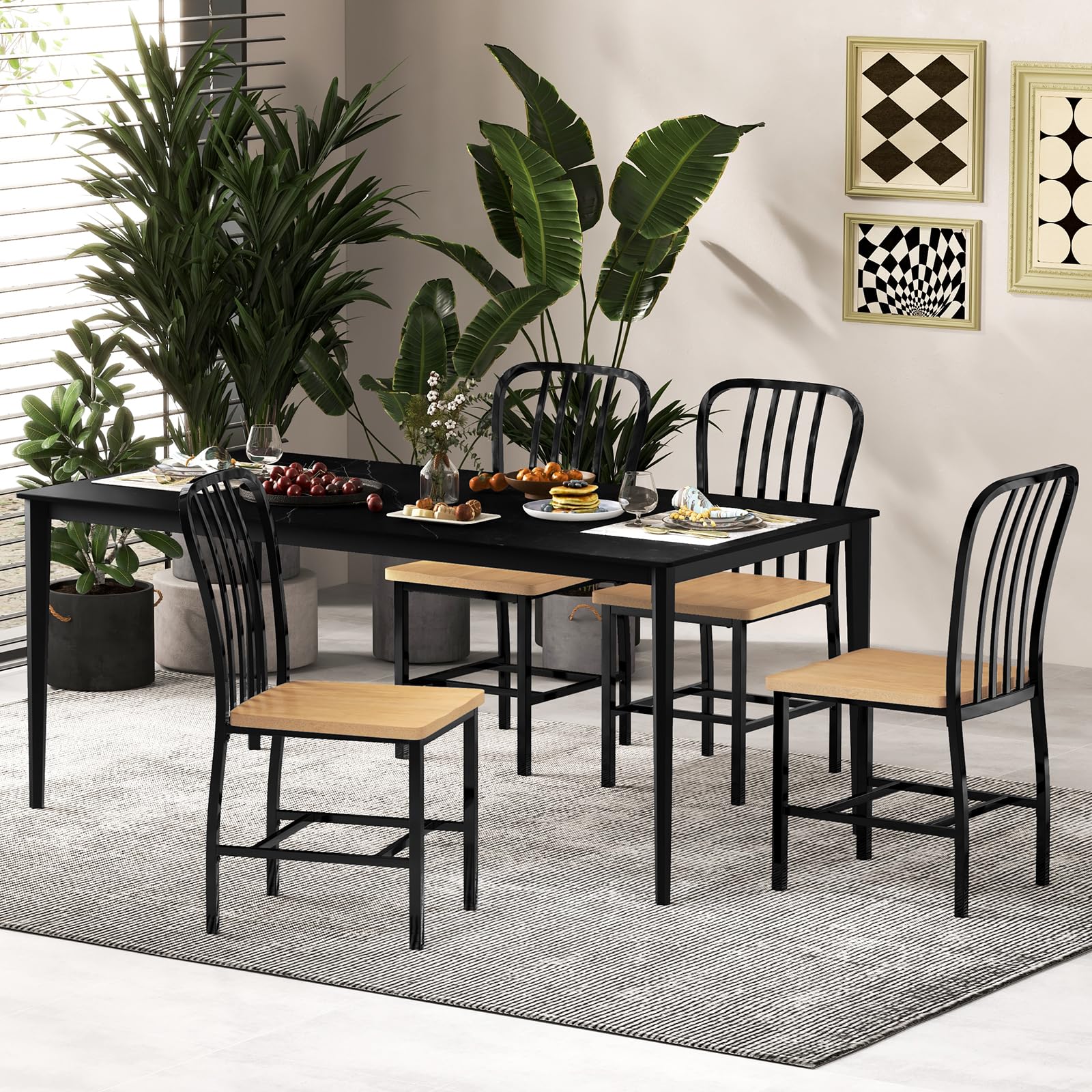 Dining Chairs Set of 2/4 with Slat Back, Solid Metal Frame