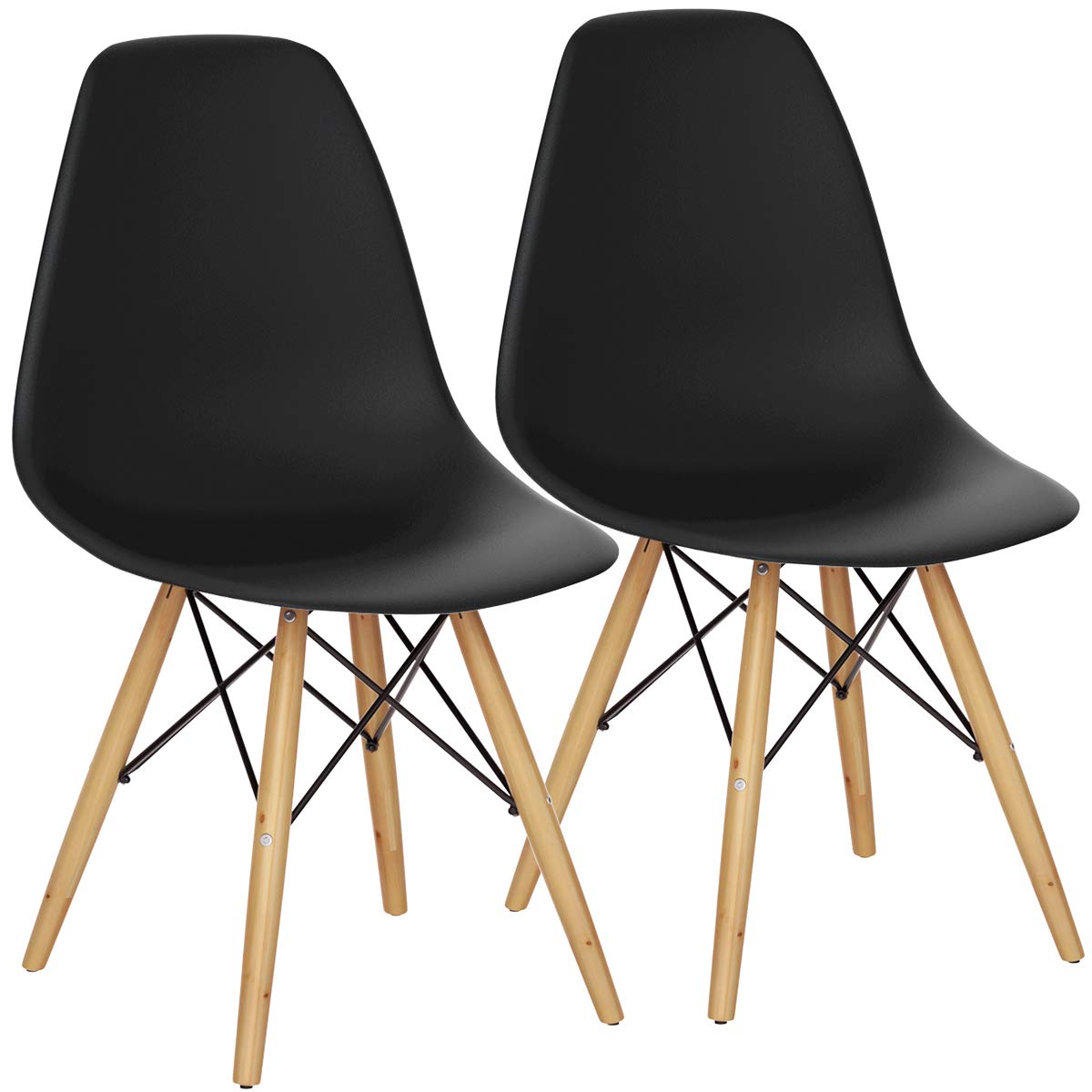 Mid Century Modern Plastic Dining Chairs Set of 2 with Wood Legs