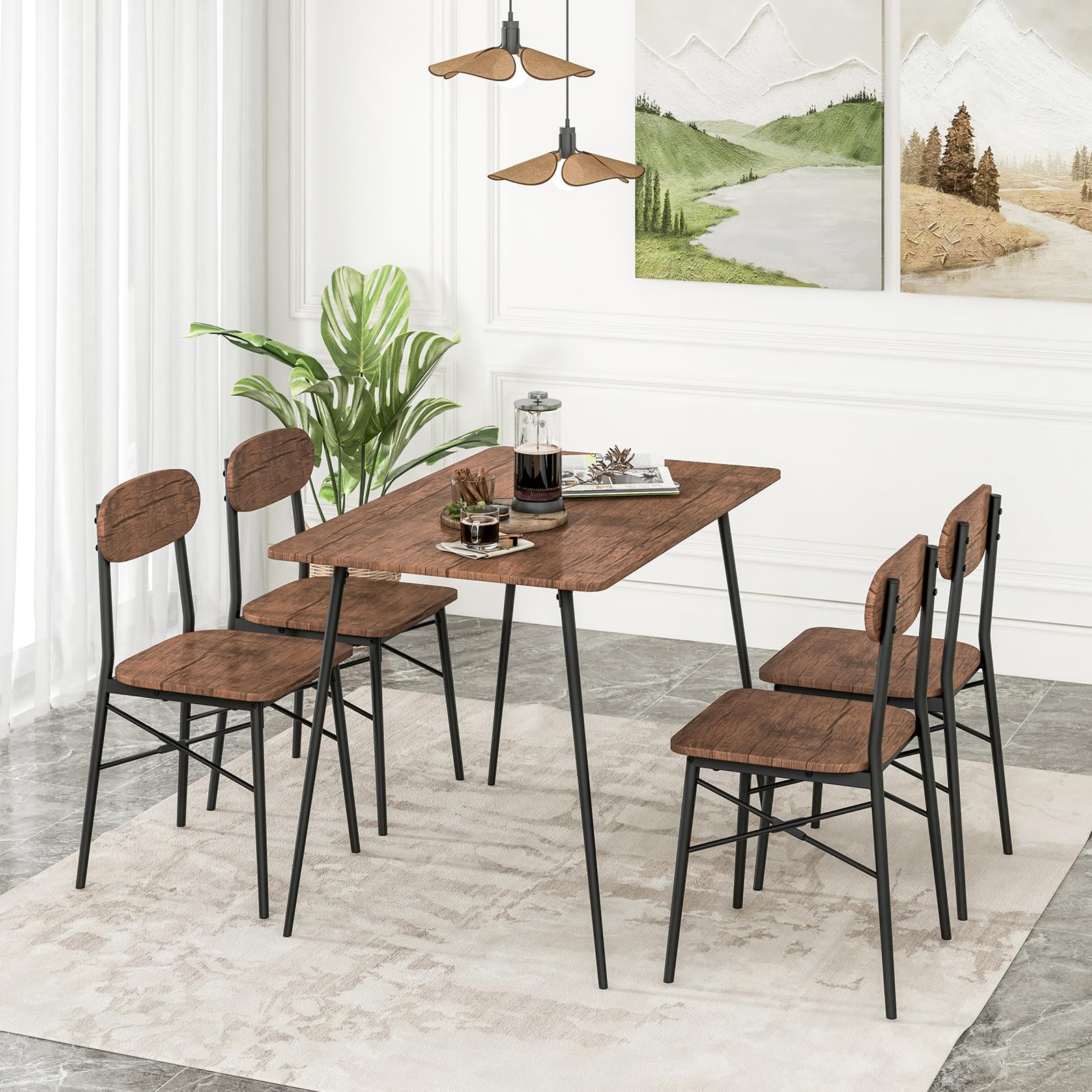 Dining Table Set for 4, Mid-Century Kitchen Furniture Set with Kitchen Table, 4 Dining Chairs