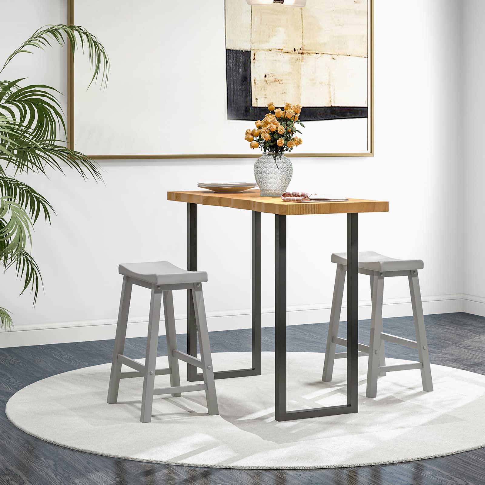 Saddle Stools Set of 2/4, 24-inch Counter Height Barstools with Solid Wood Legs & Footrests