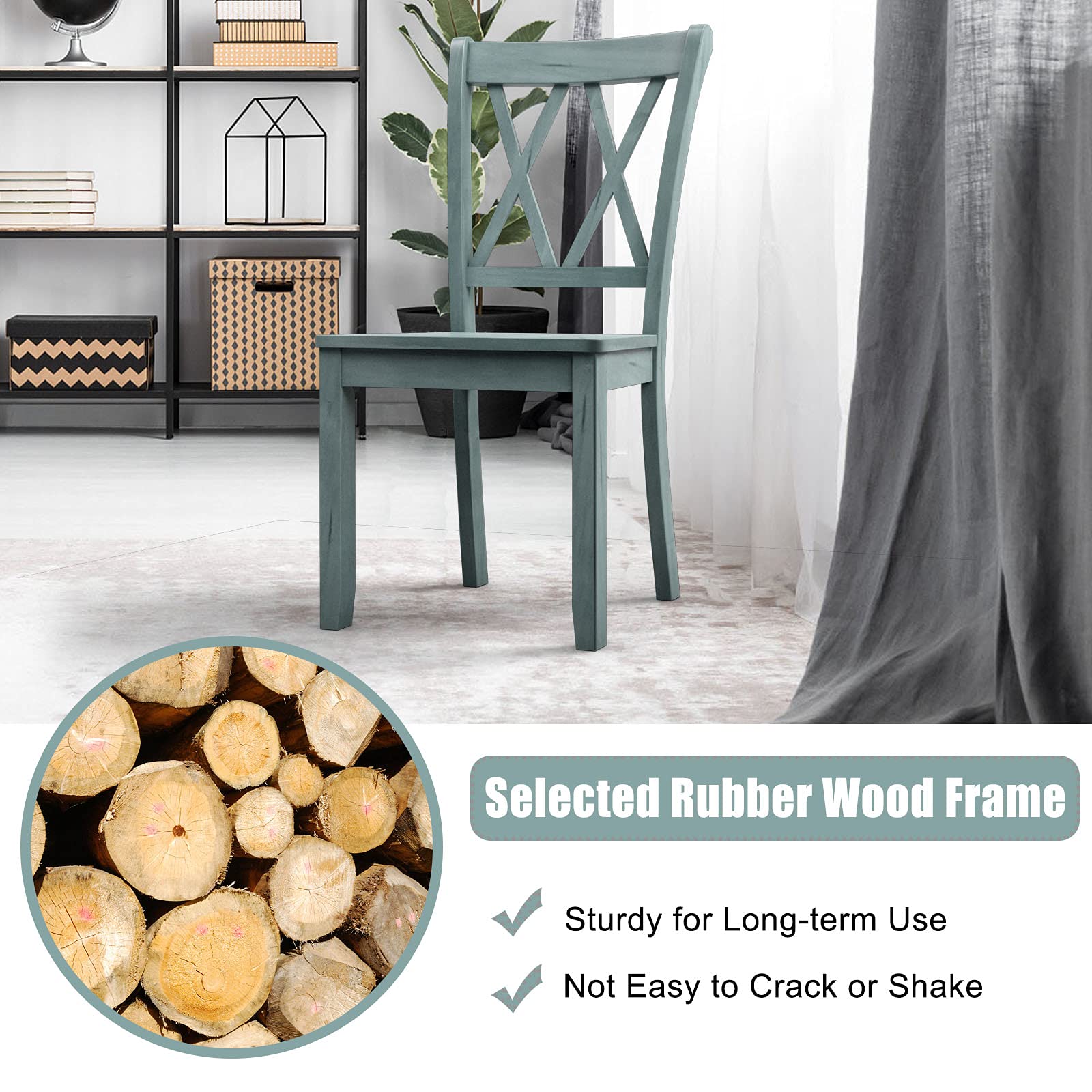 Set of 2/4 Dining Chairs, Rubber Wood Dining Room Chair, Farmhouse Dining Side Chairs
