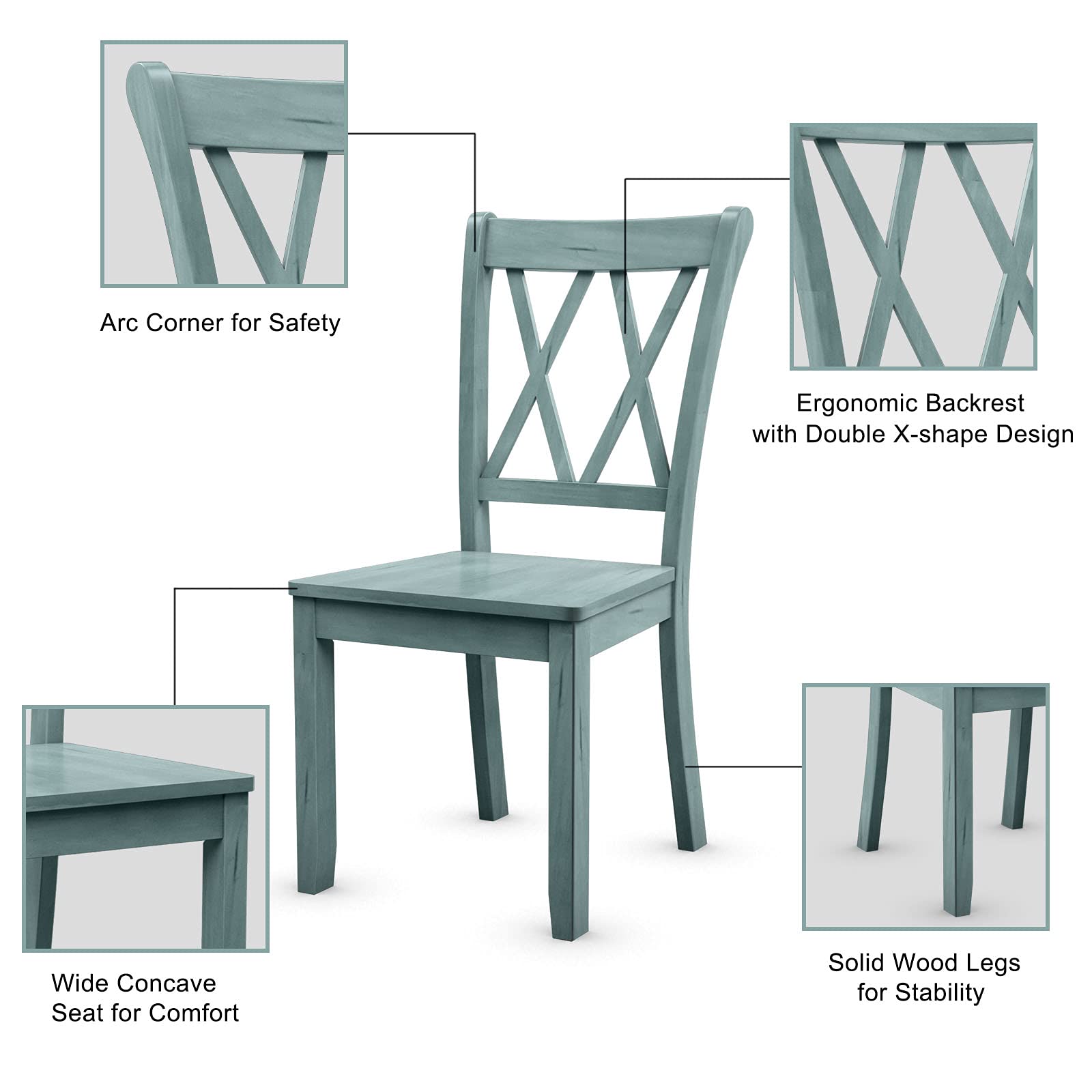 Set of 2/4 Dining Chairs, Rubber Wood Dining Room Chair, Farmhouse Dining Side Chairs