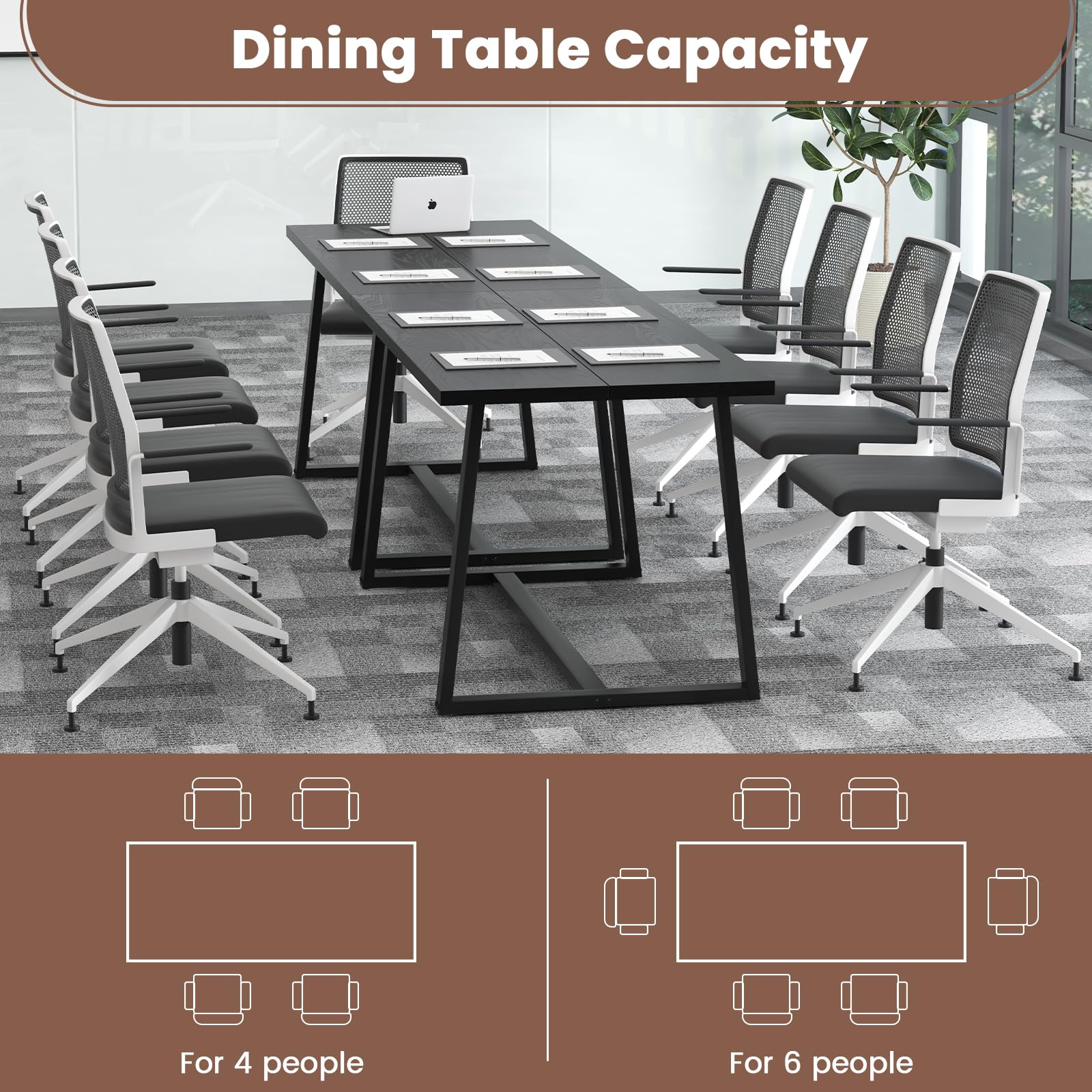 63" Rectangular Large Dining Table for 4-6, Mid-Century Kitchen Table w/Heavy-Duty Metal Frame