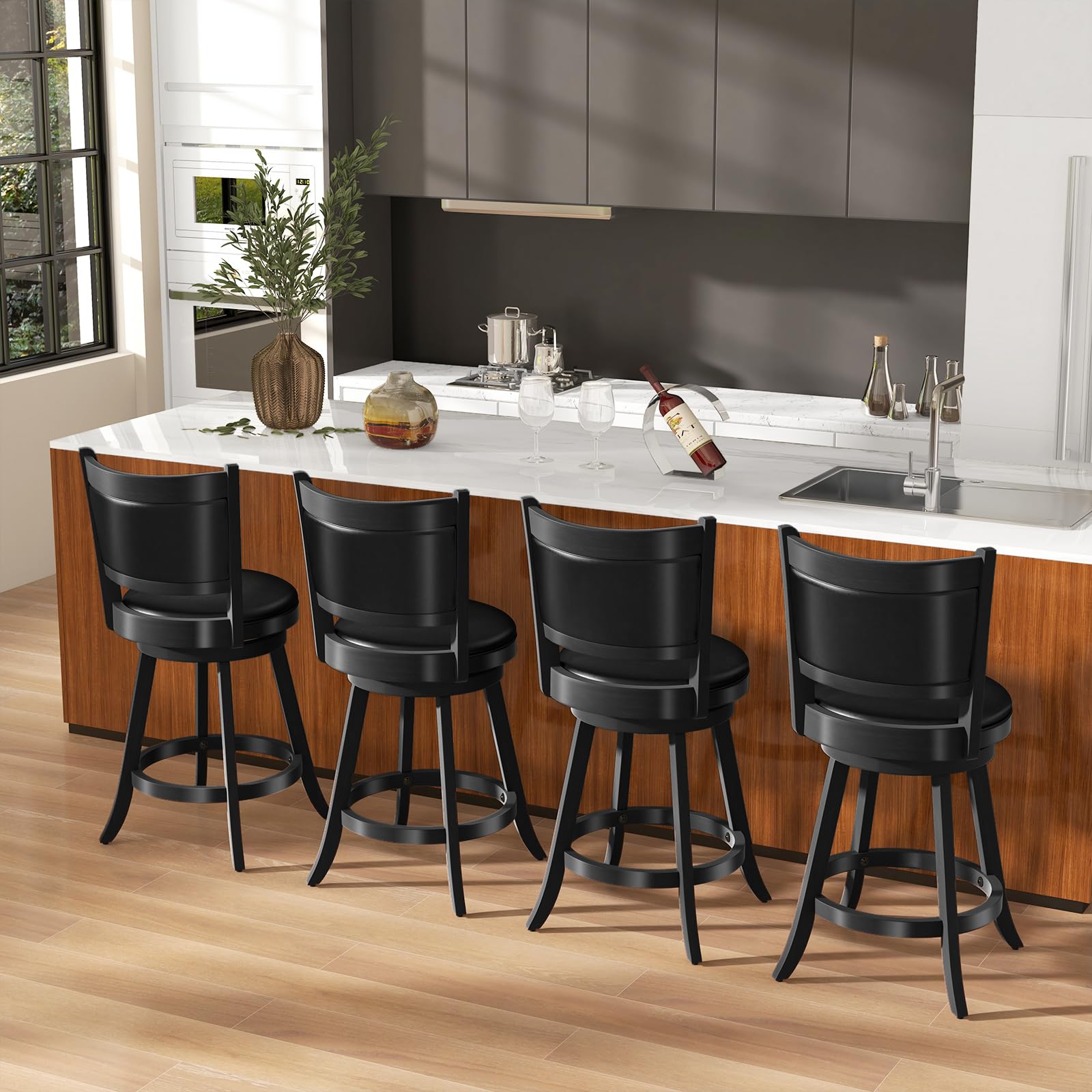 Bar Stools Set of 2/4 360 Degree Swivel, Accent Wooden Swivel Seat Counter Height Bar Stool