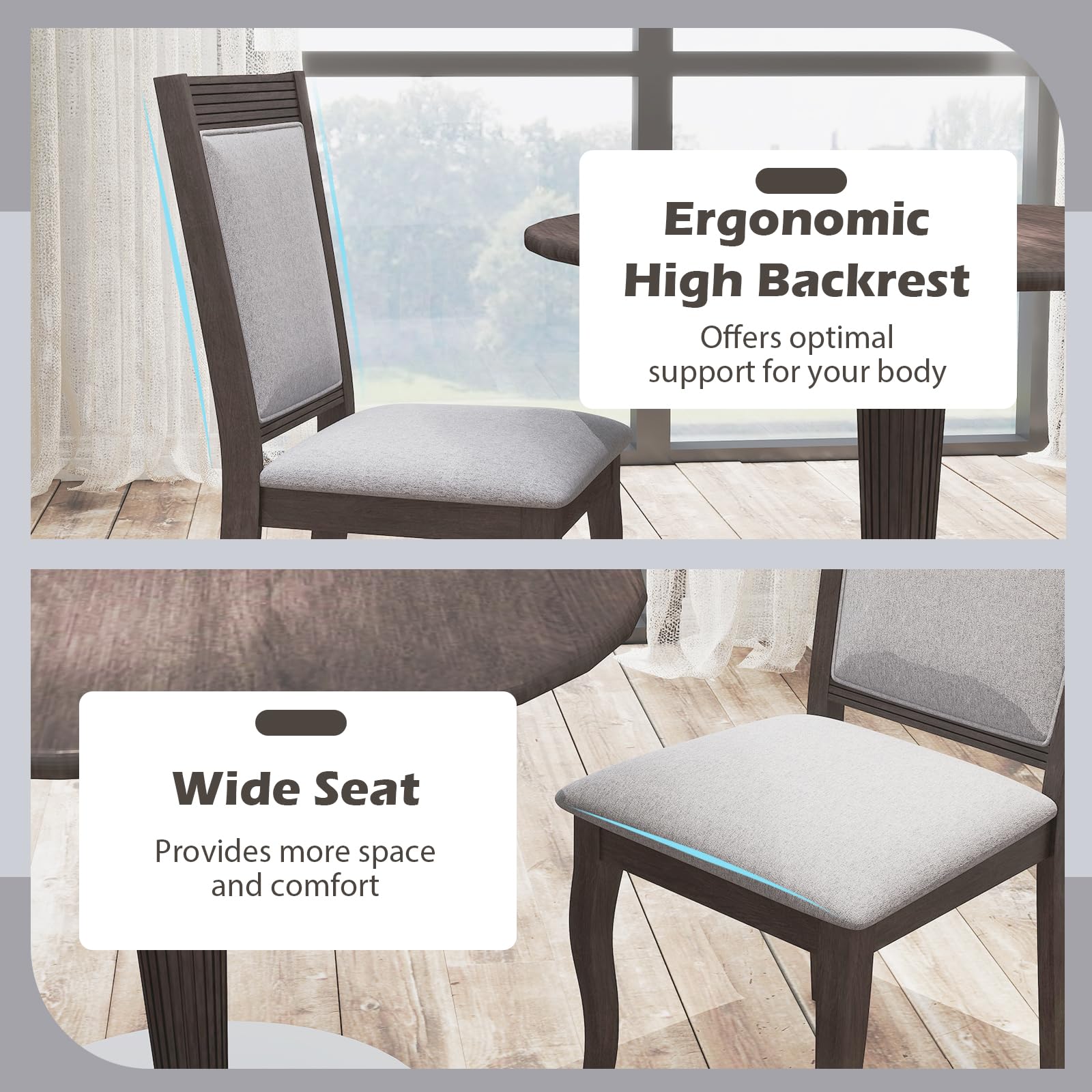 Wood Dining Chairs Set of 2/4, Farmhouse Upholstered Kitchen Chairs w/Rubber Wood Frame, Padded Seat, High Backrest